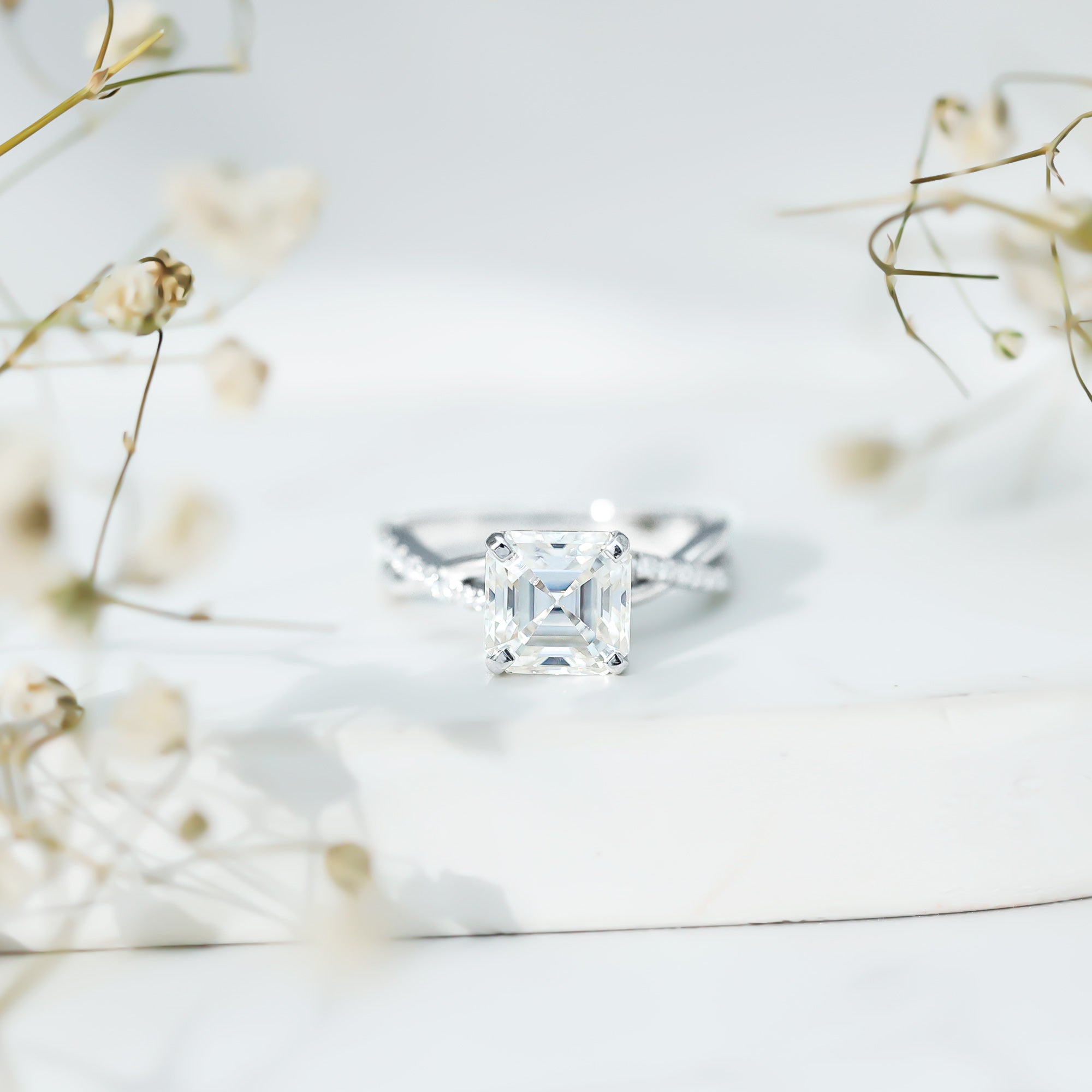 3.50 CT Asscher Cut Zircon Solitaire Engagement Ring in Infinity Shank