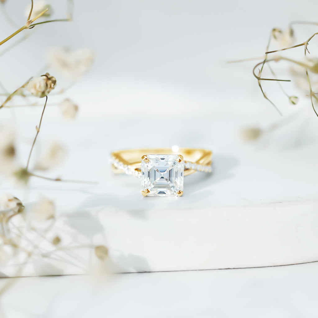 3.50 CT Asscher Cut Zircon Solitaire Engagement Ring in Infinity Shank