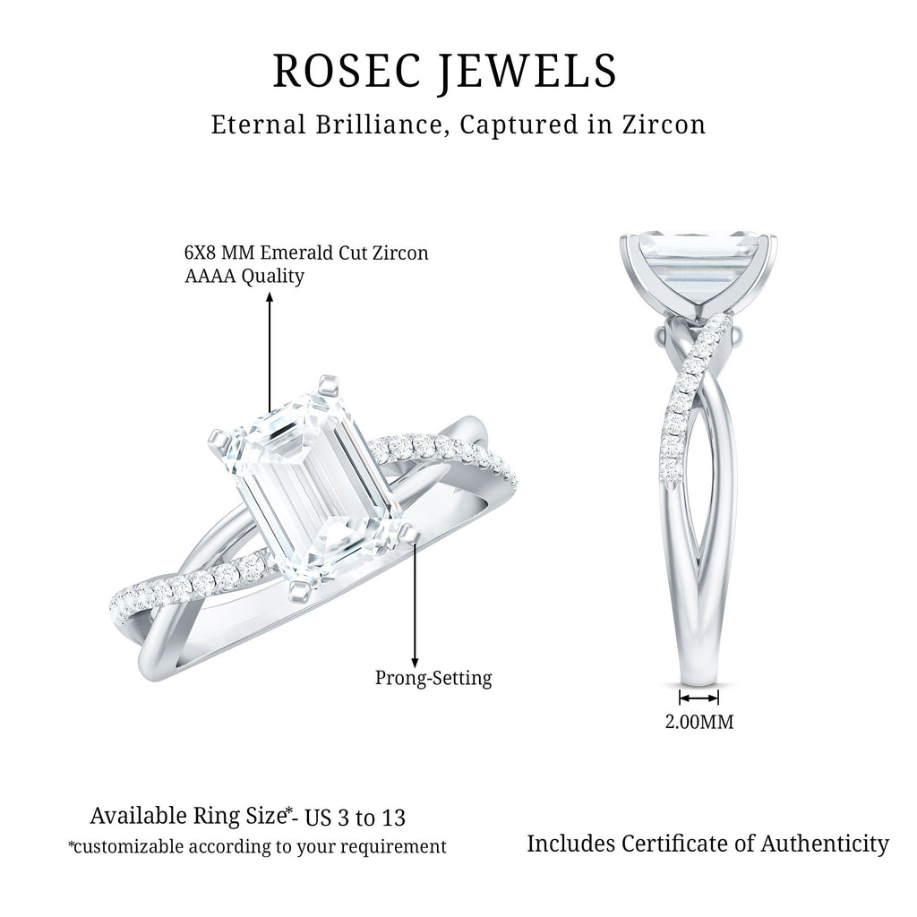 Emerald Cut Zircon Solitaire Ring in Infinity Shank