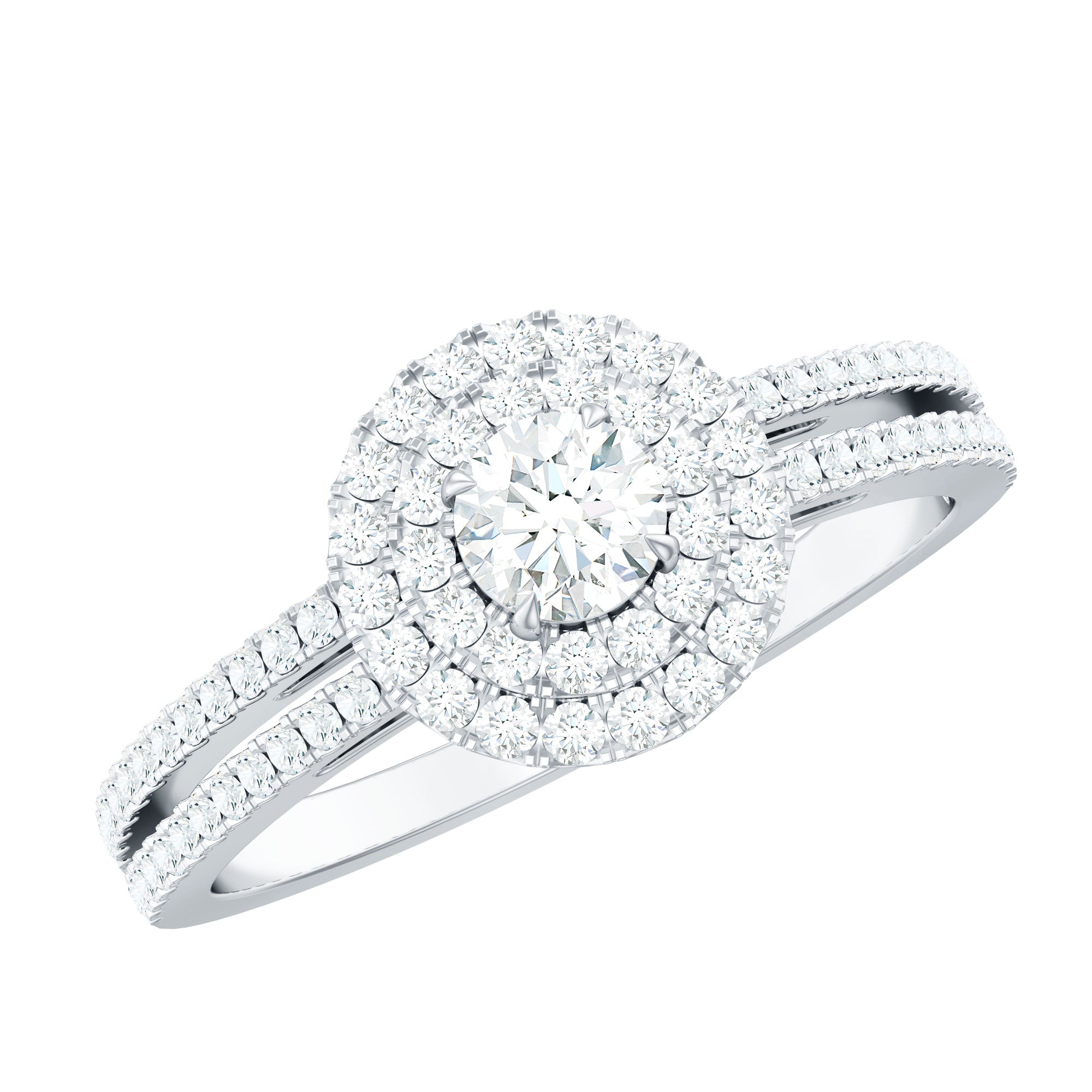 1 CT Round Cubic Zirconia Double Halo Engagement Ring