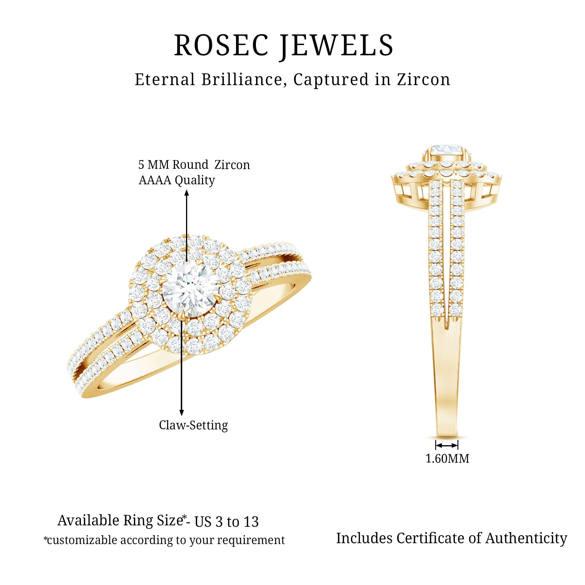 1 CT Round Cubic Zirconia Double Halo Engagement Ring