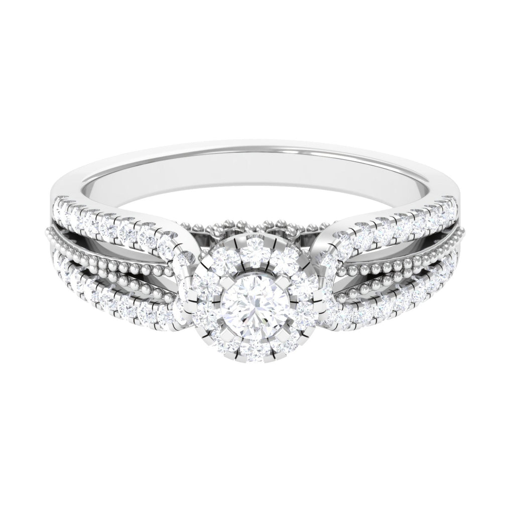 1 CT Split Shank Zircon Designer Engagement Ring with Beaded Gold