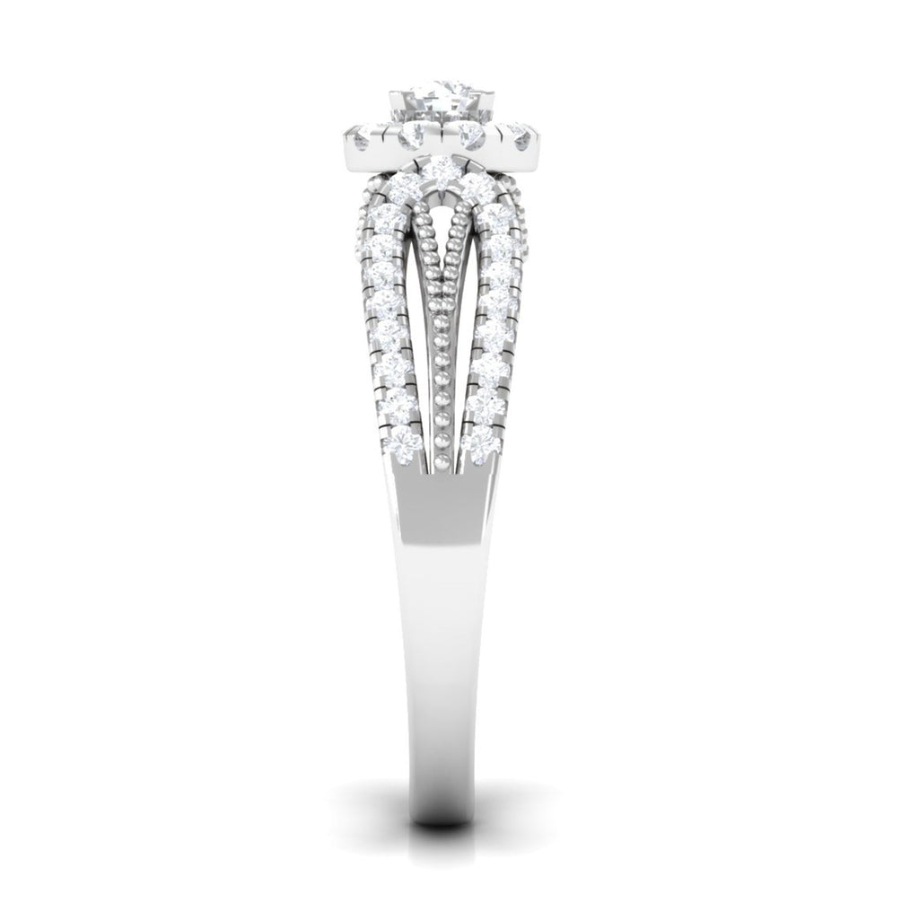 1 CT Split Shank Zircon Designer Engagement Ring with Beaded Gold