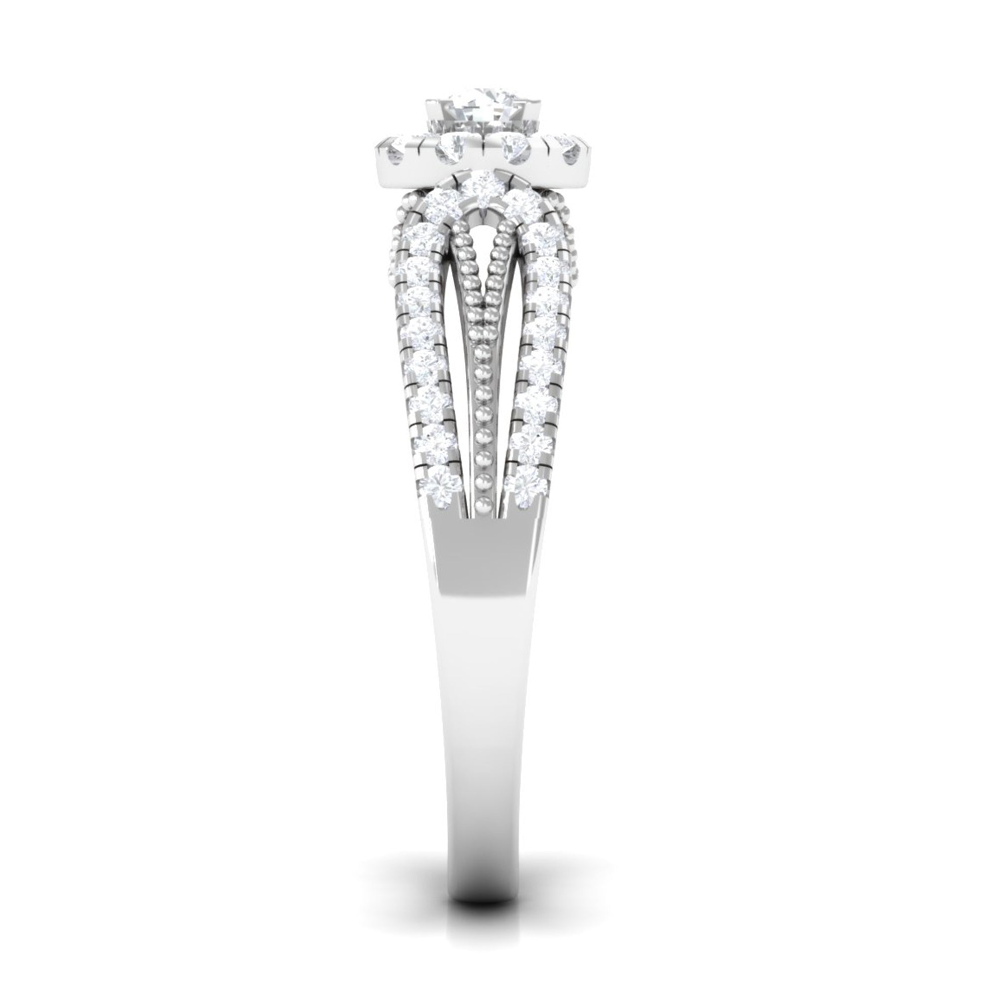 1 CT Split Shank Zircon Designer Engagement Ring with Beaded Gold