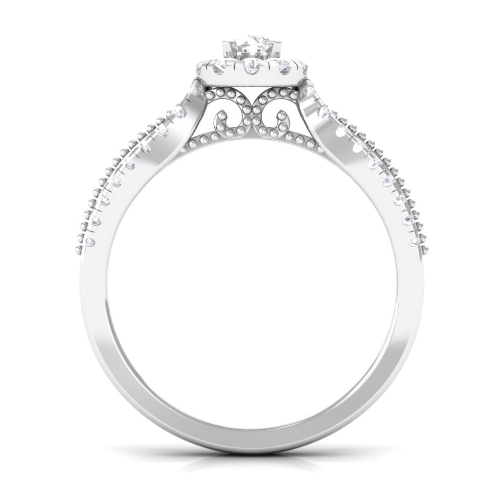1 CT Split Shank Zircon Designer Engagement Ring with Beaded Gold