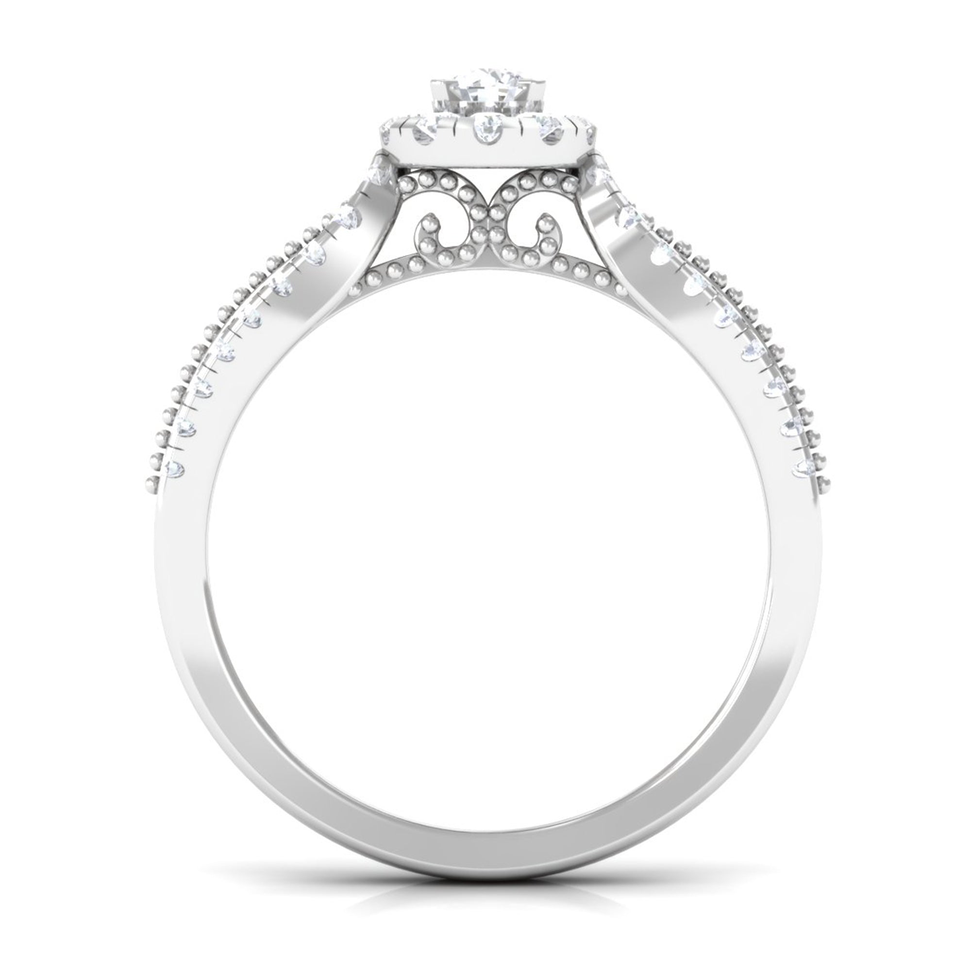 1 CT Split Shank Zircon Designer Engagement Ring with Beaded Gold