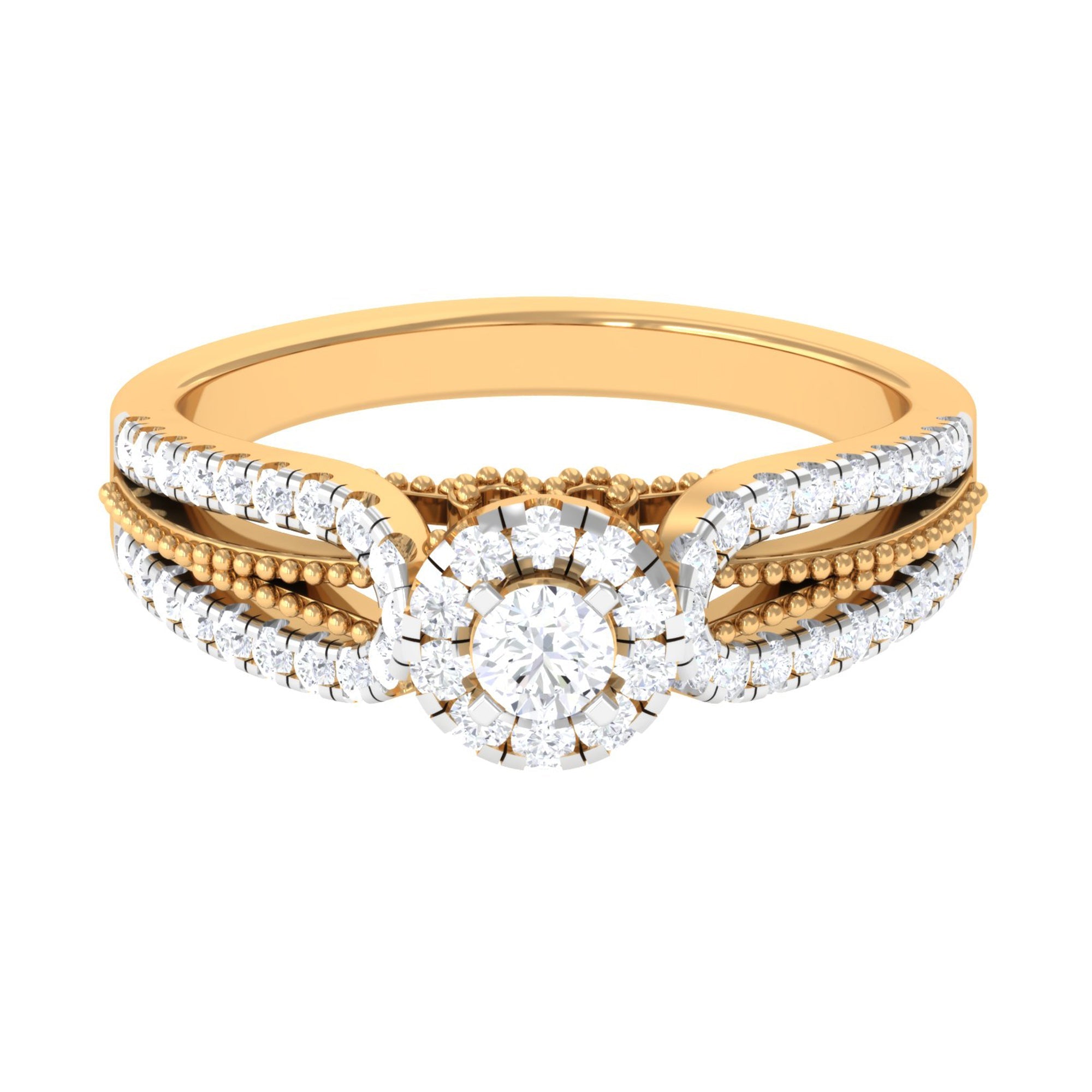 1 CT Split Shank Zircon Designer Engagement Ring with Beaded Gold