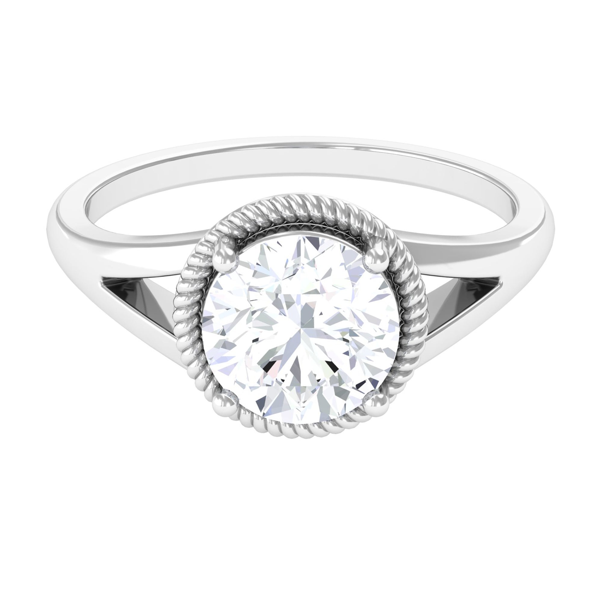 2 CT Round Cubic Zirconia Solitaire Gold Ring in Split Shank