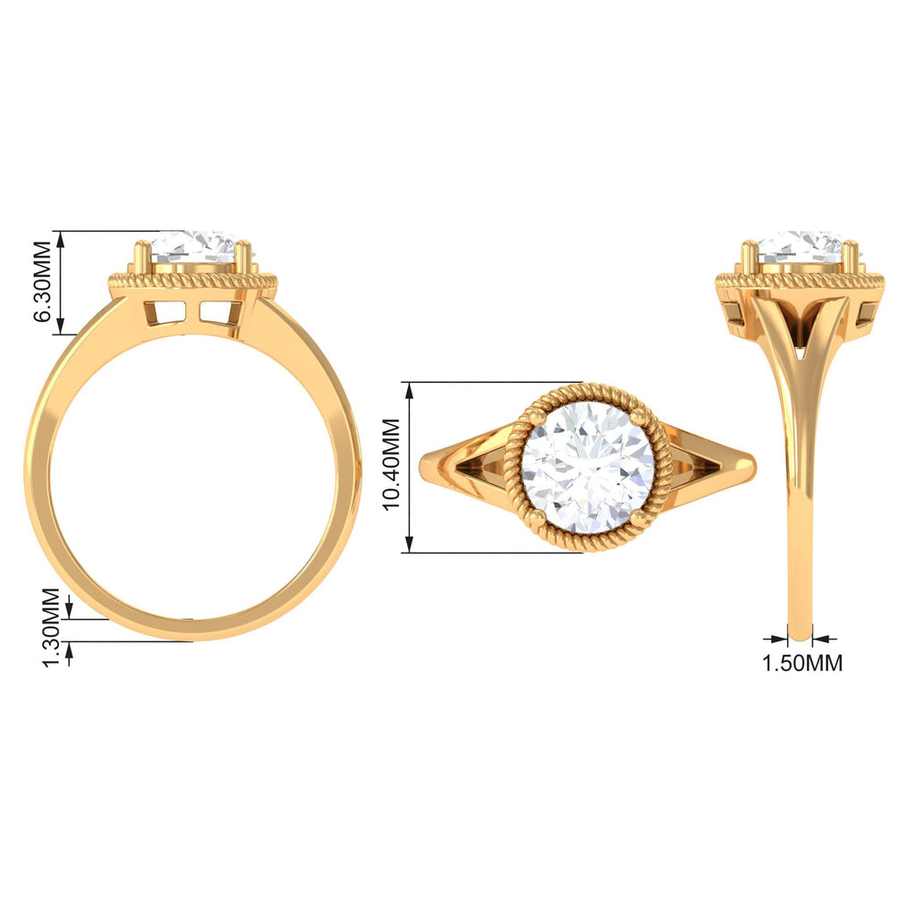 2 CT Round Cubic Zirconia Solitaire Gold Ring in Split Shank
