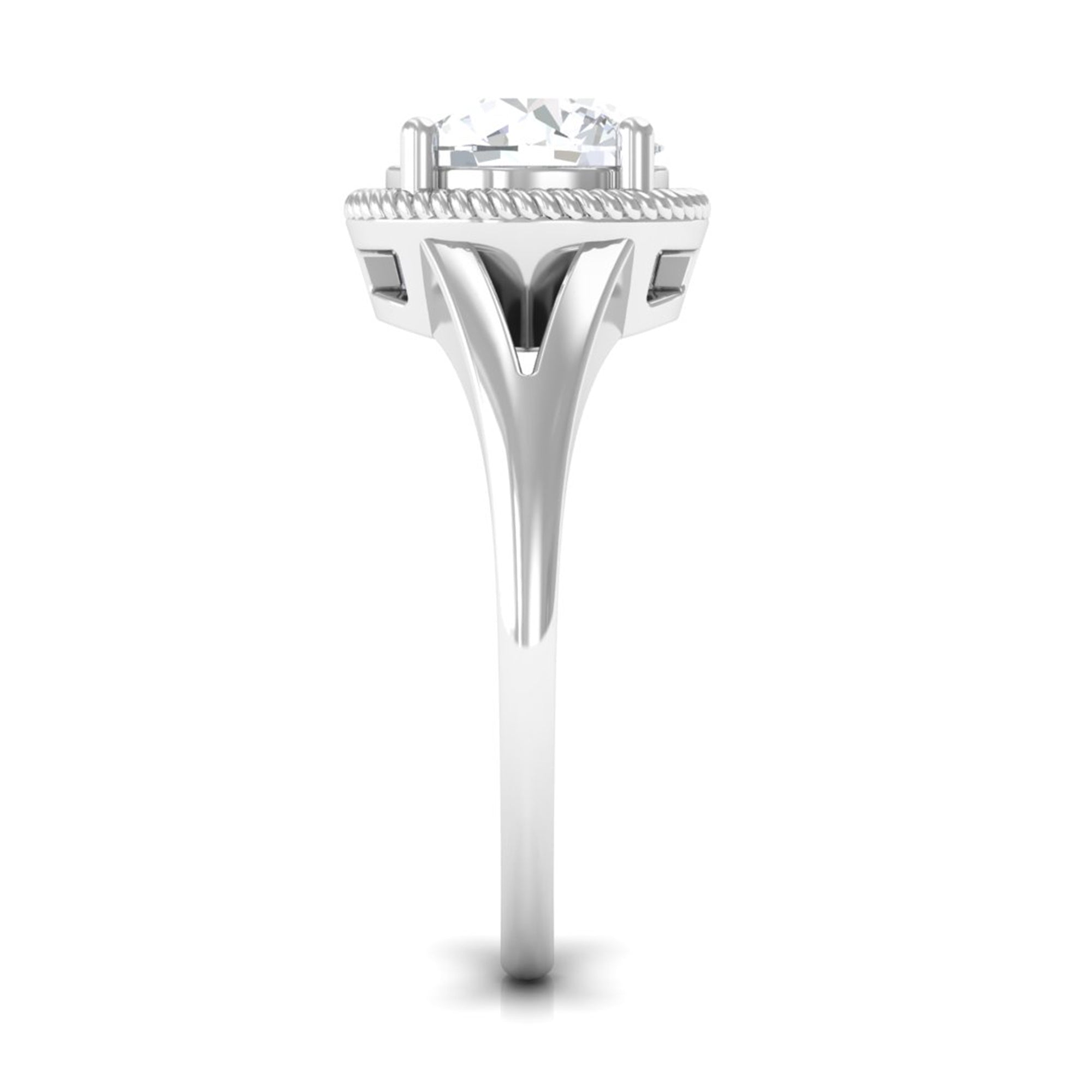 2 CT Round Cubic Zirconia Solitaire Gold Ring in Split Shank