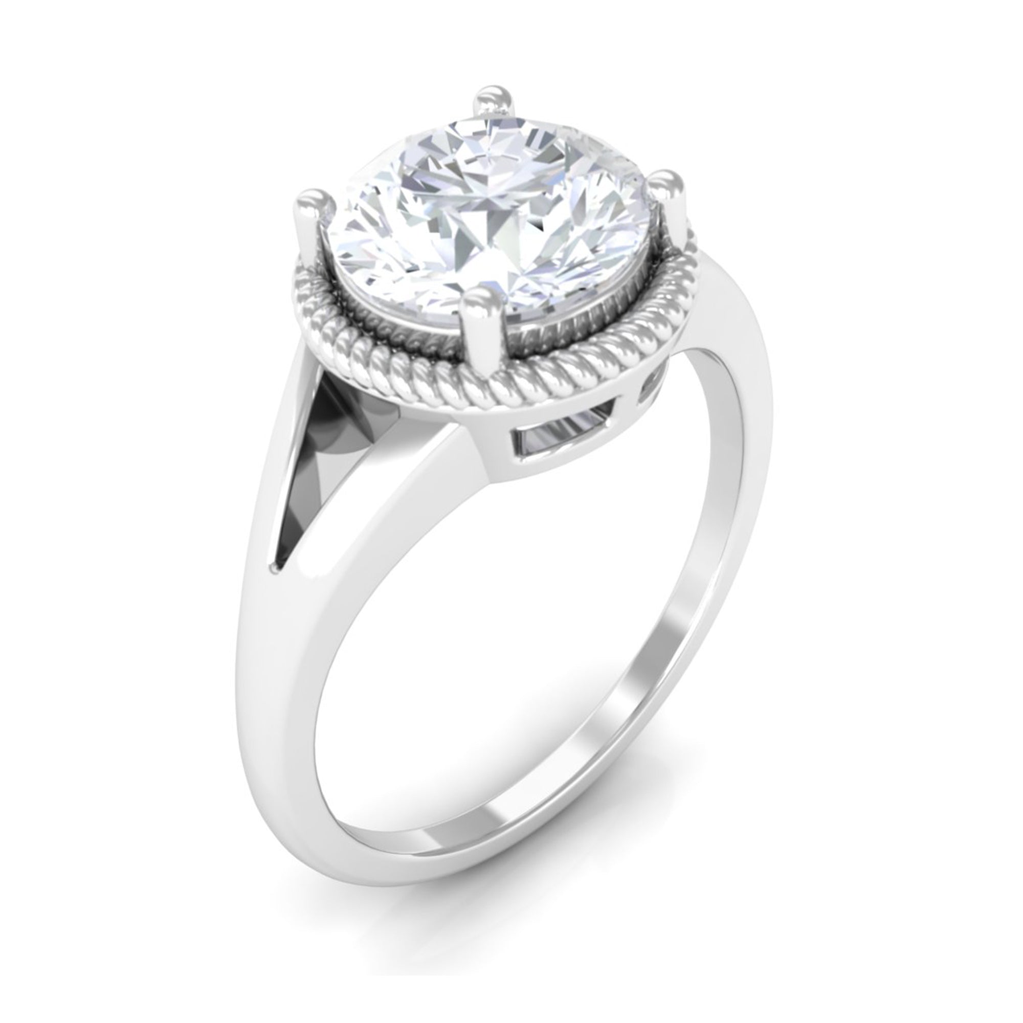 2 CT Round Cubic Zirconia Solitaire Gold Ring in Split Shank