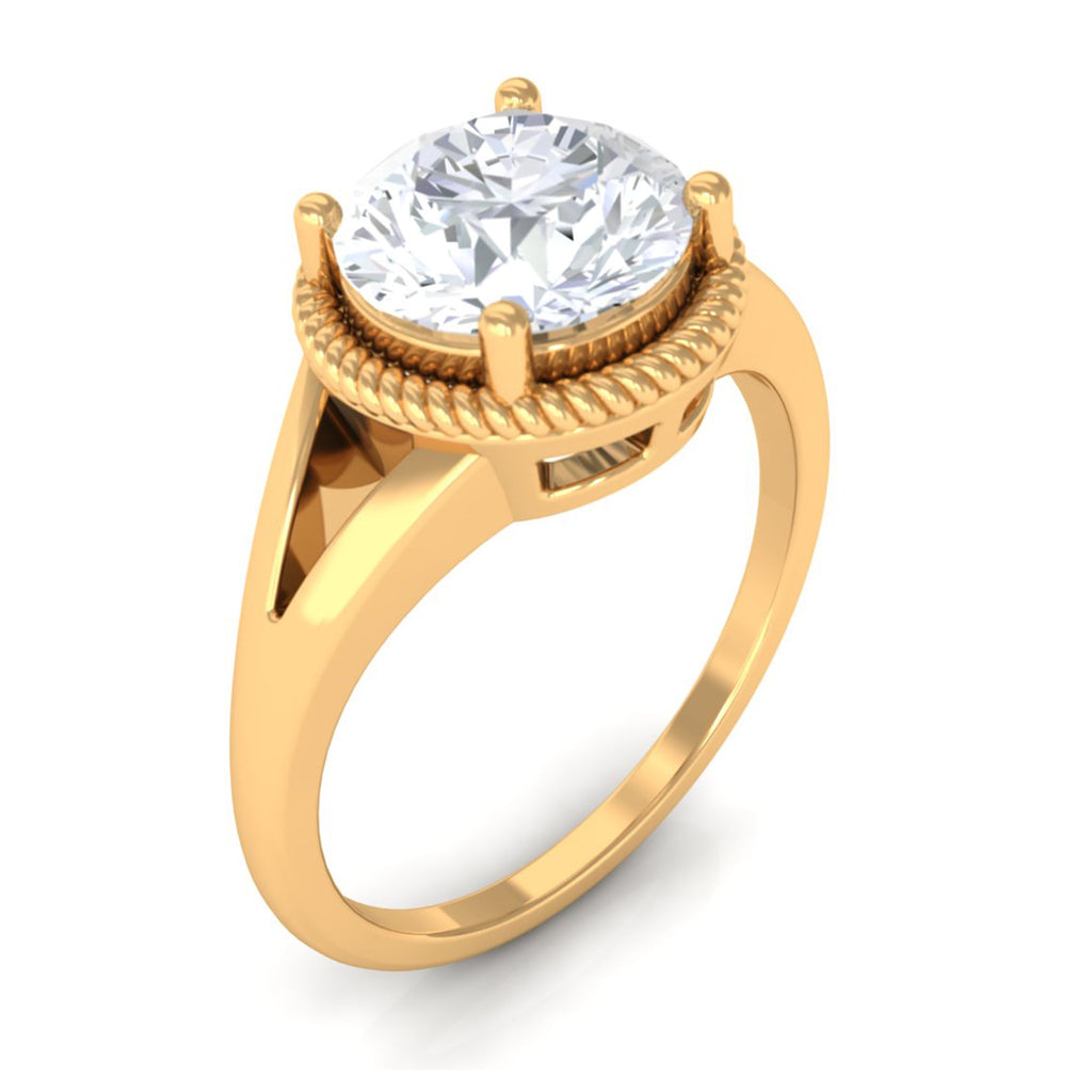2 CT Round Cubic Zirconia Solitaire Gold Ring in Split Shank