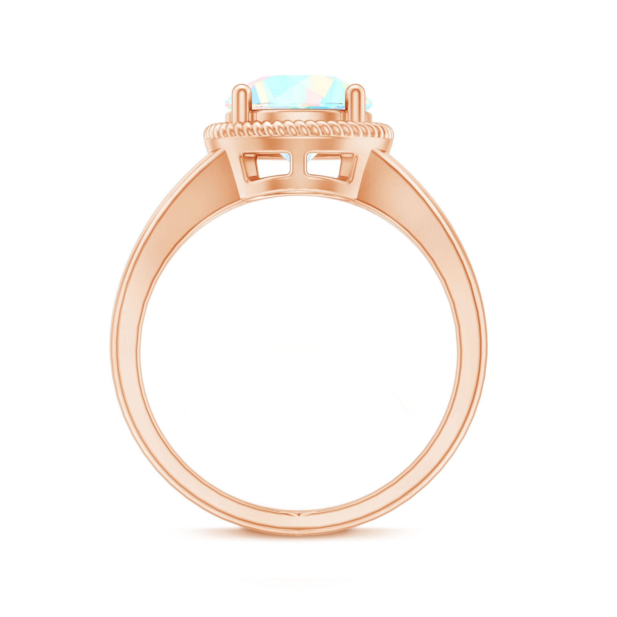 Certified Real 8 mm Round Ethiopian Opal Split Shank Engagement Ring with Twisted Rope