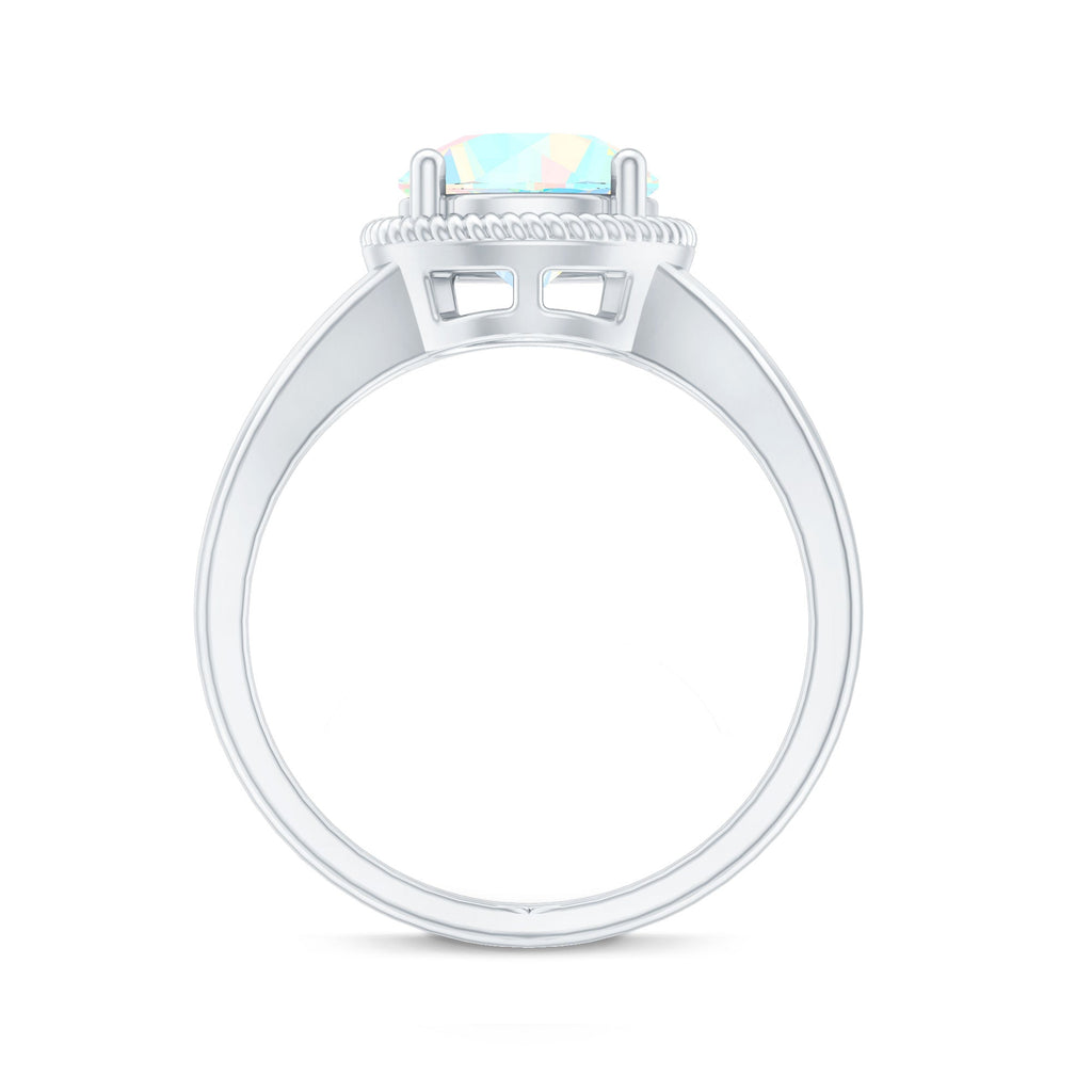 Certified Real 8 mm Round Ethiopian Opal Split Shank Engagement Ring with Twisted Rope