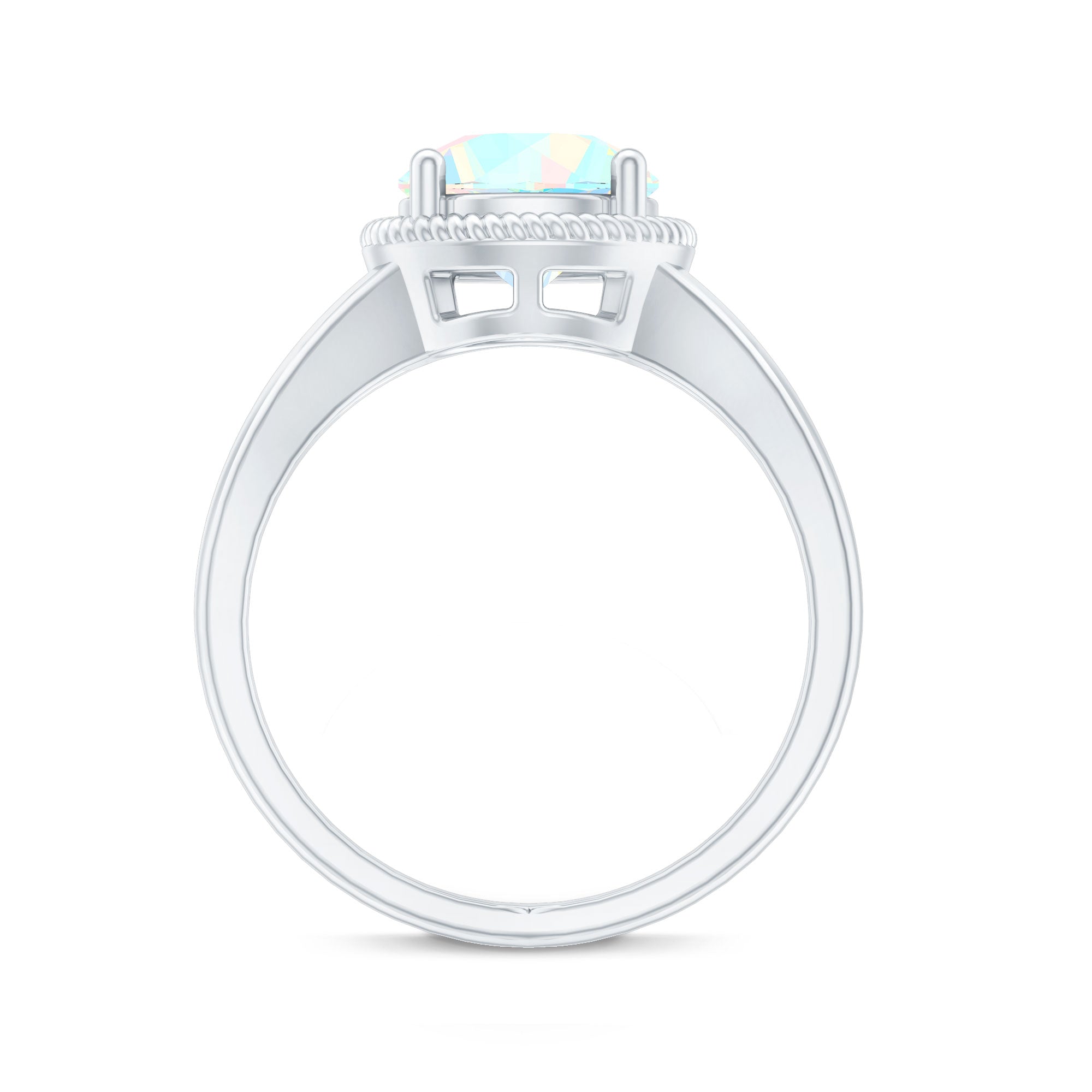 Certified Real 8 mm Round Ethiopian Opal Split Shank Engagement Ring with Twisted Rope