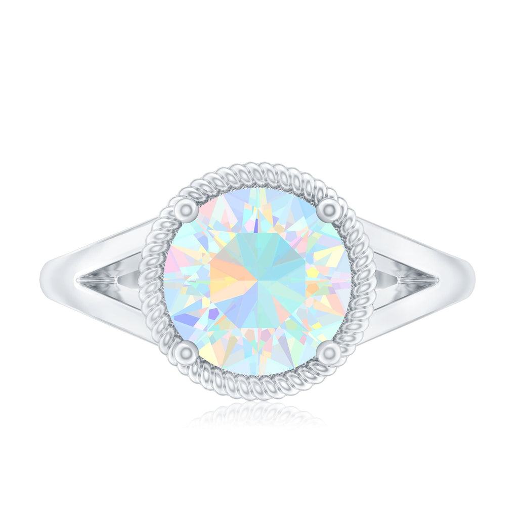 Certified Real 8 mm Round Ethiopian Opal Split Shank Engagement Ring with Twisted Rope