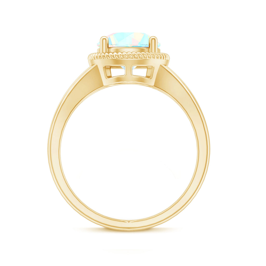 Certified Real 8 mm Round Ethiopian Opal Split Shank Engagement Ring with Twisted Rope