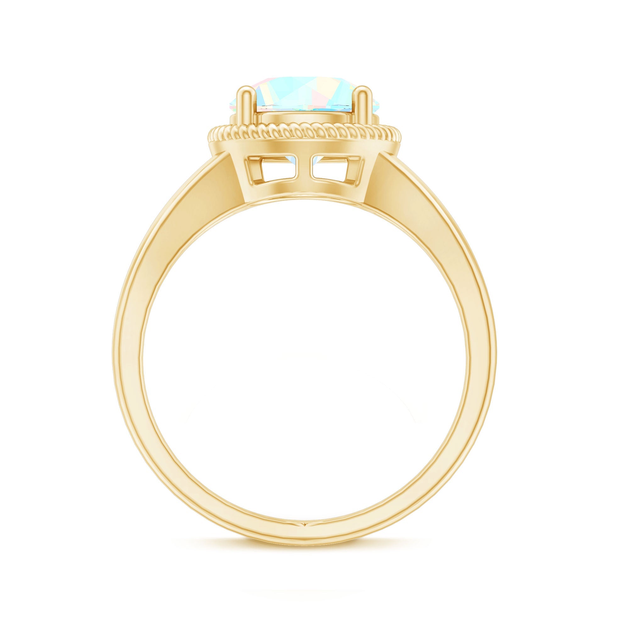 Certified Real 8 mm Round Ethiopian Opal Split Shank Engagement Ring with Twisted Rope