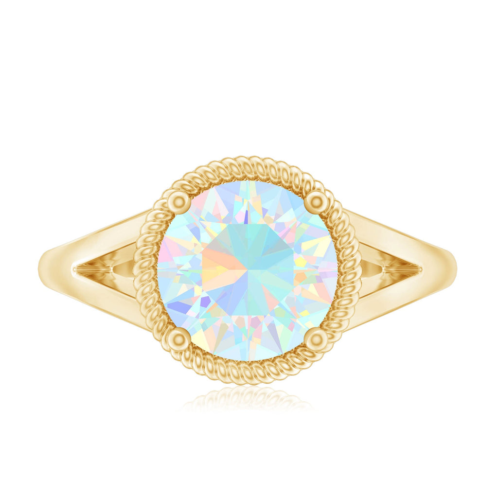 Certified Real 8 mm Round Ethiopian Opal Split Shank Engagement Ring with Twisted Rope