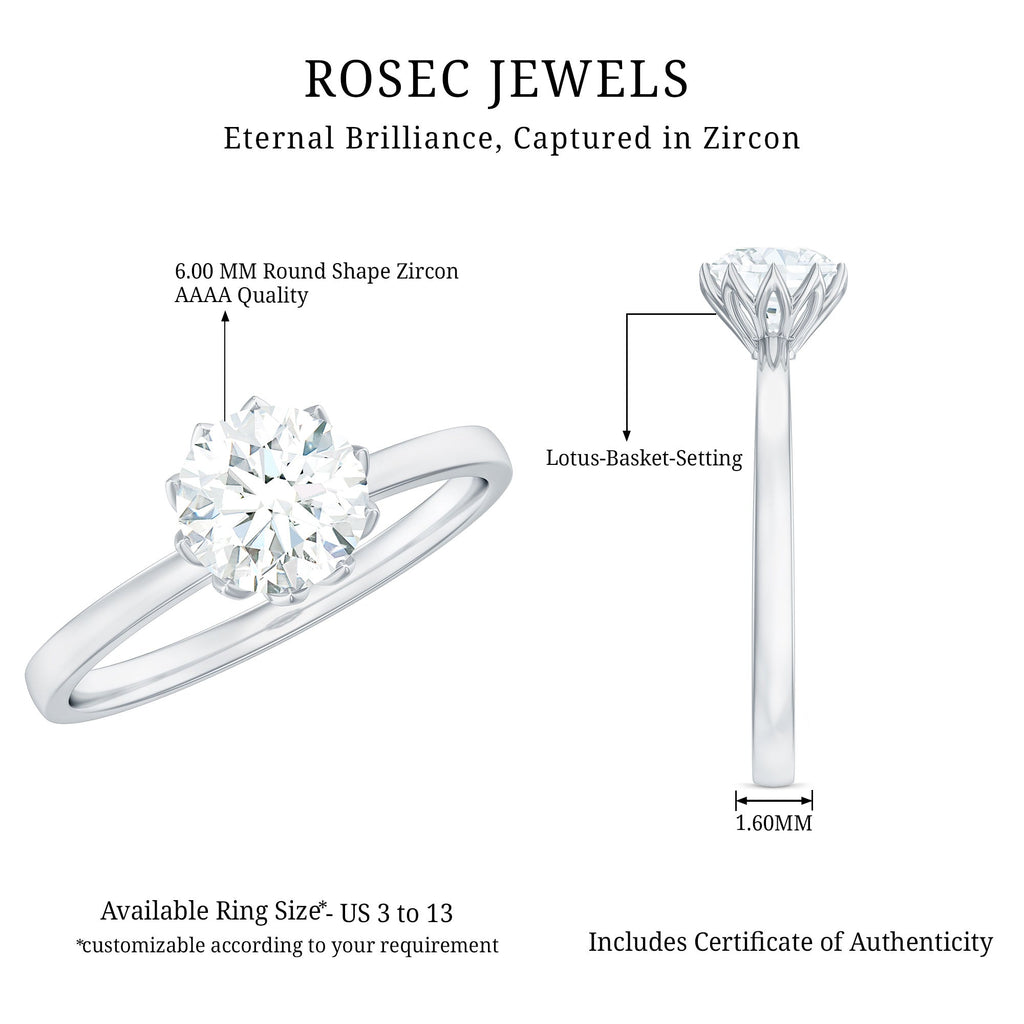 1 CT Simulated Diamond Solitaire Ring in Lotus Basket Setting