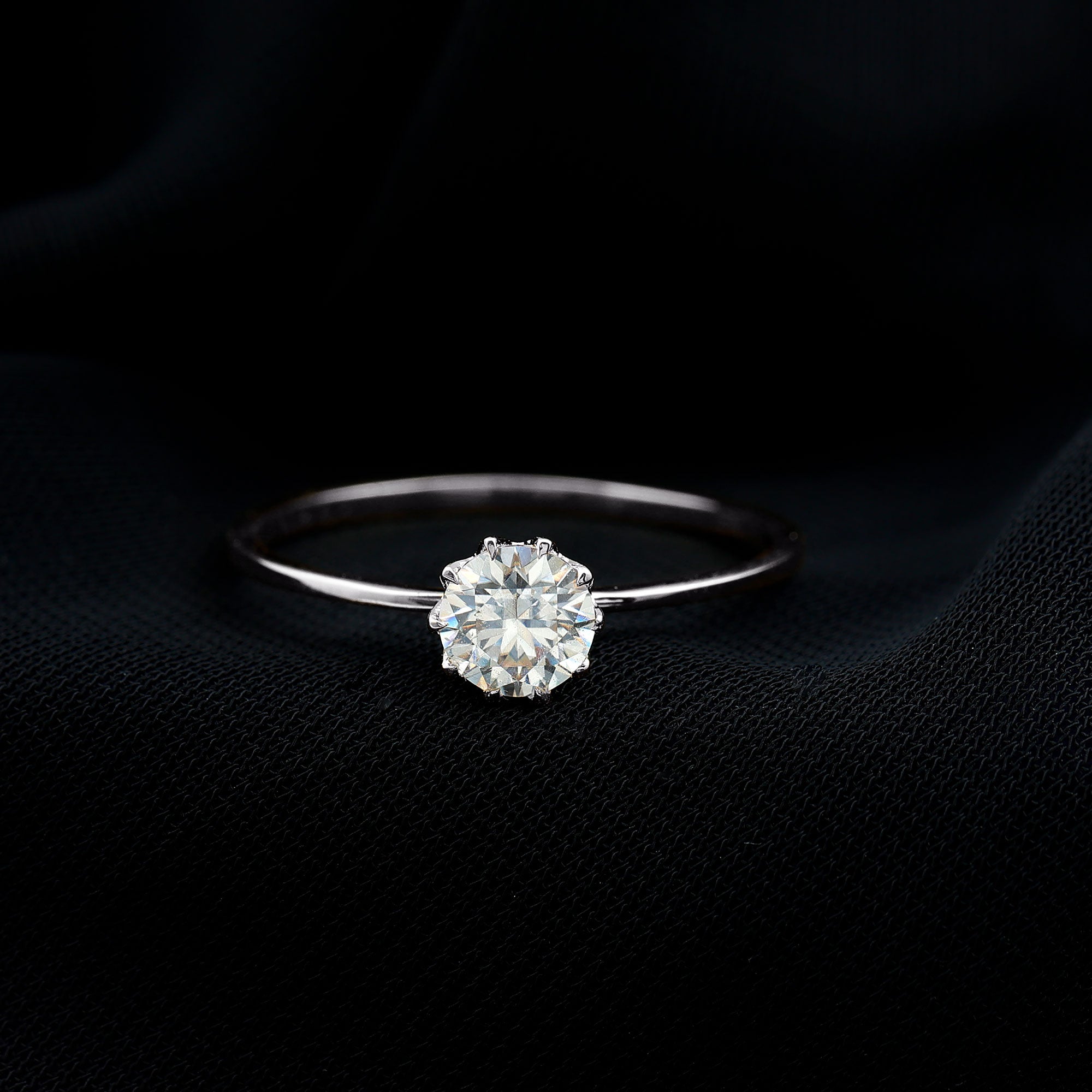 1 CT Simulated Diamond Solitaire Ring in Lotus Basket Setting