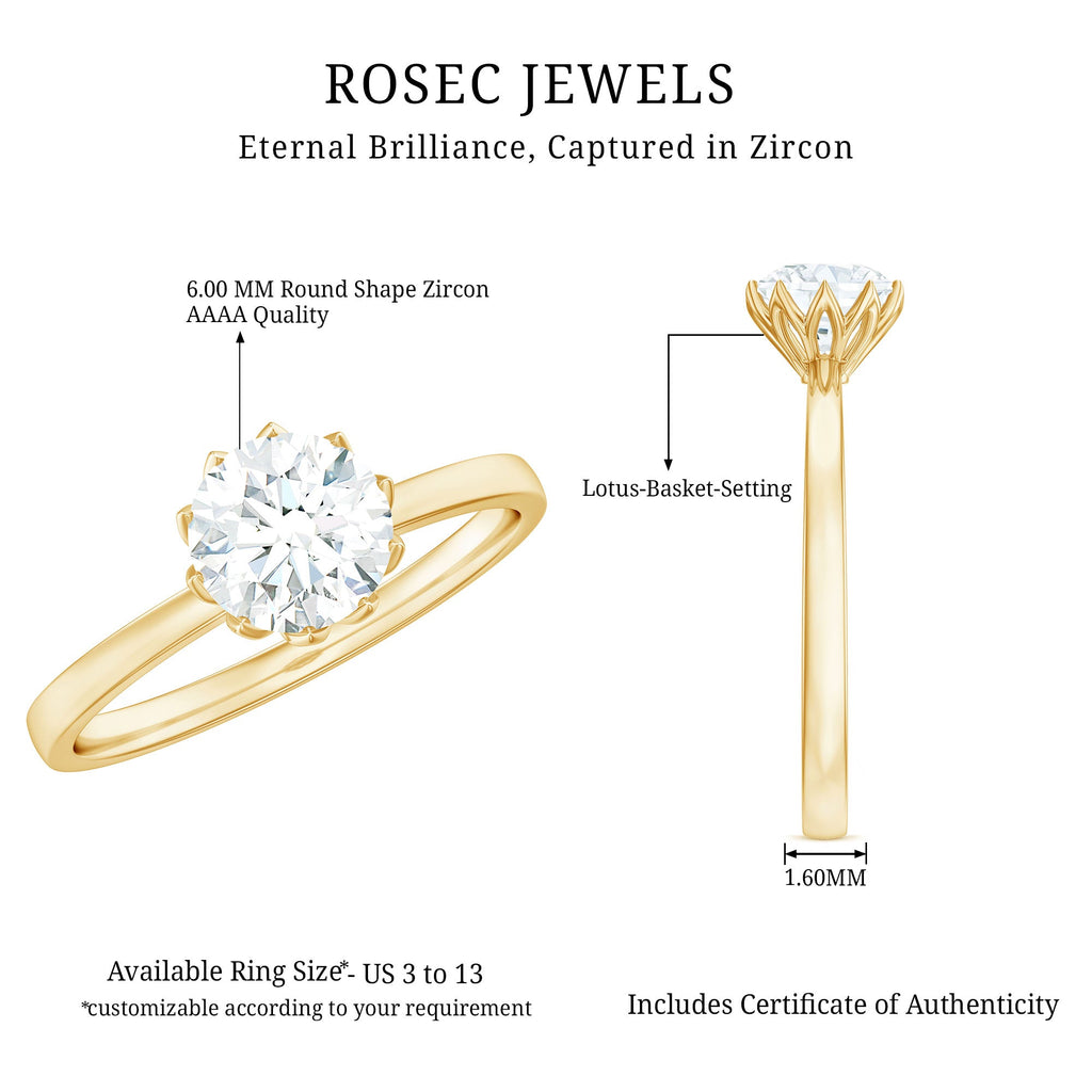 1 CT Simulated Diamond Solitaire Ring in Lotus Basket Setting