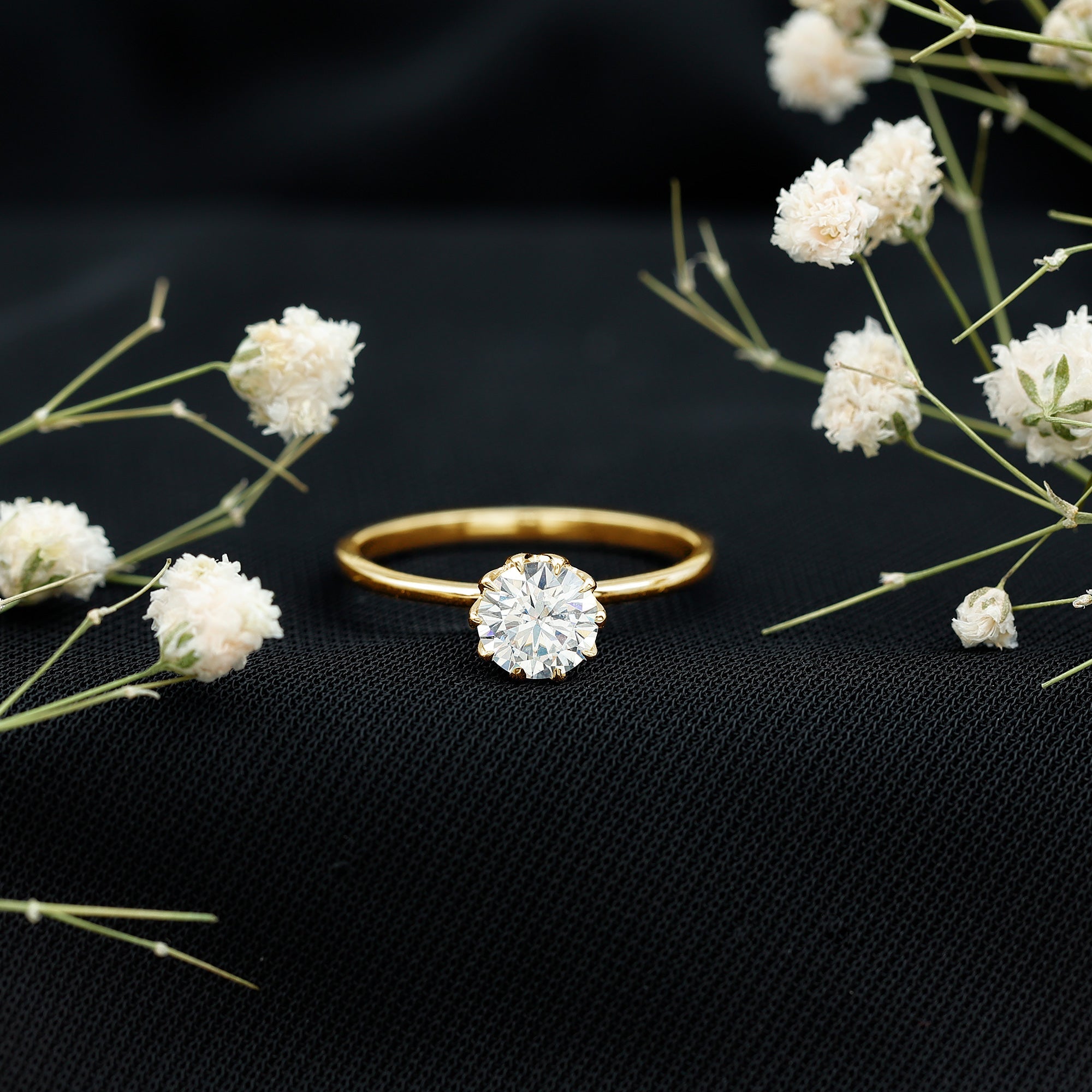 1 CT Simulated Diamond Solitaire Ring in Lotus Basket Setting