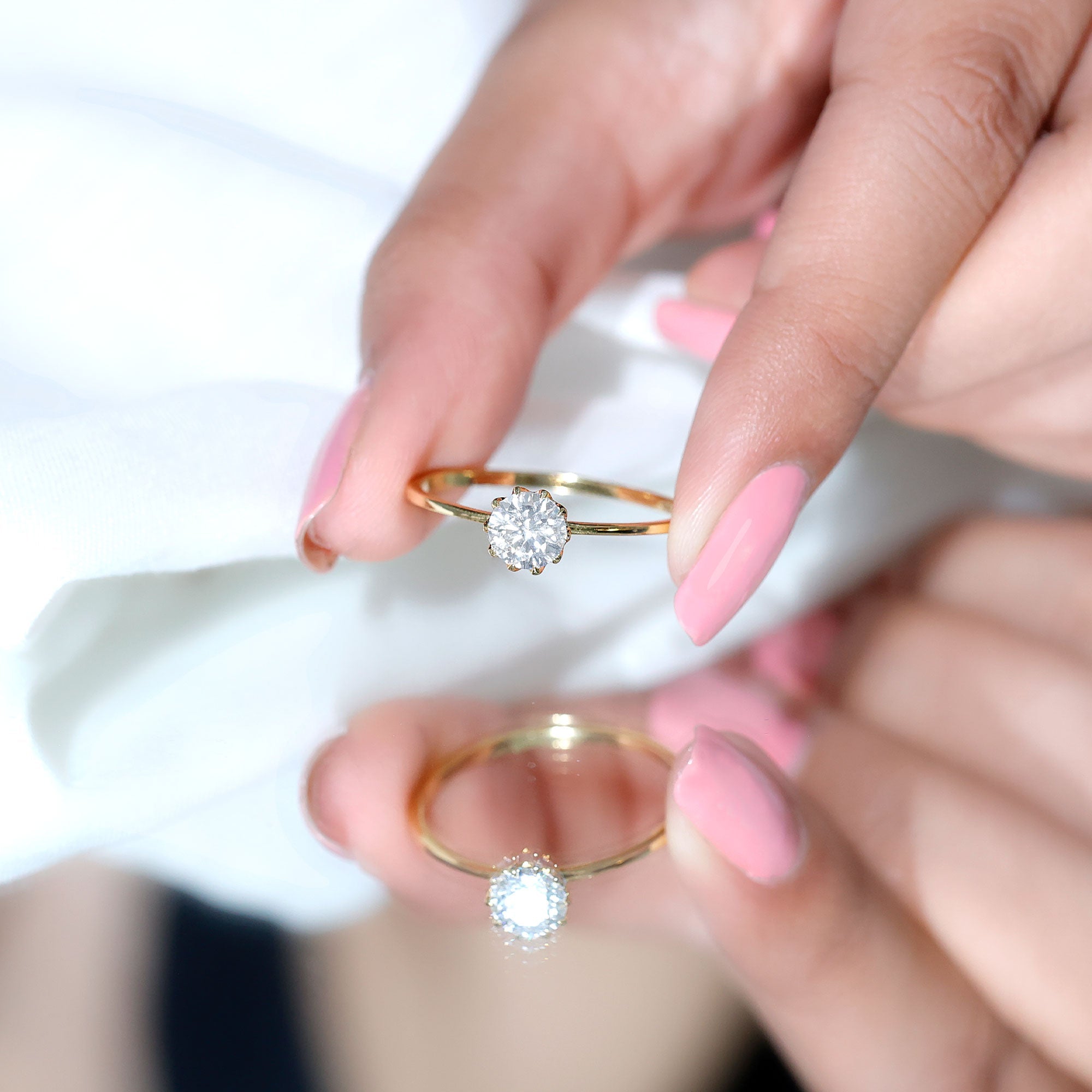 1 CT Simulated Diamond Solitaire Ring in Lotus Basket Setting