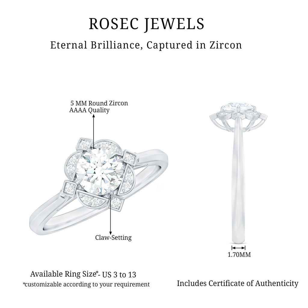 Vintage Inspired Zircon Engagement Ring in Gold