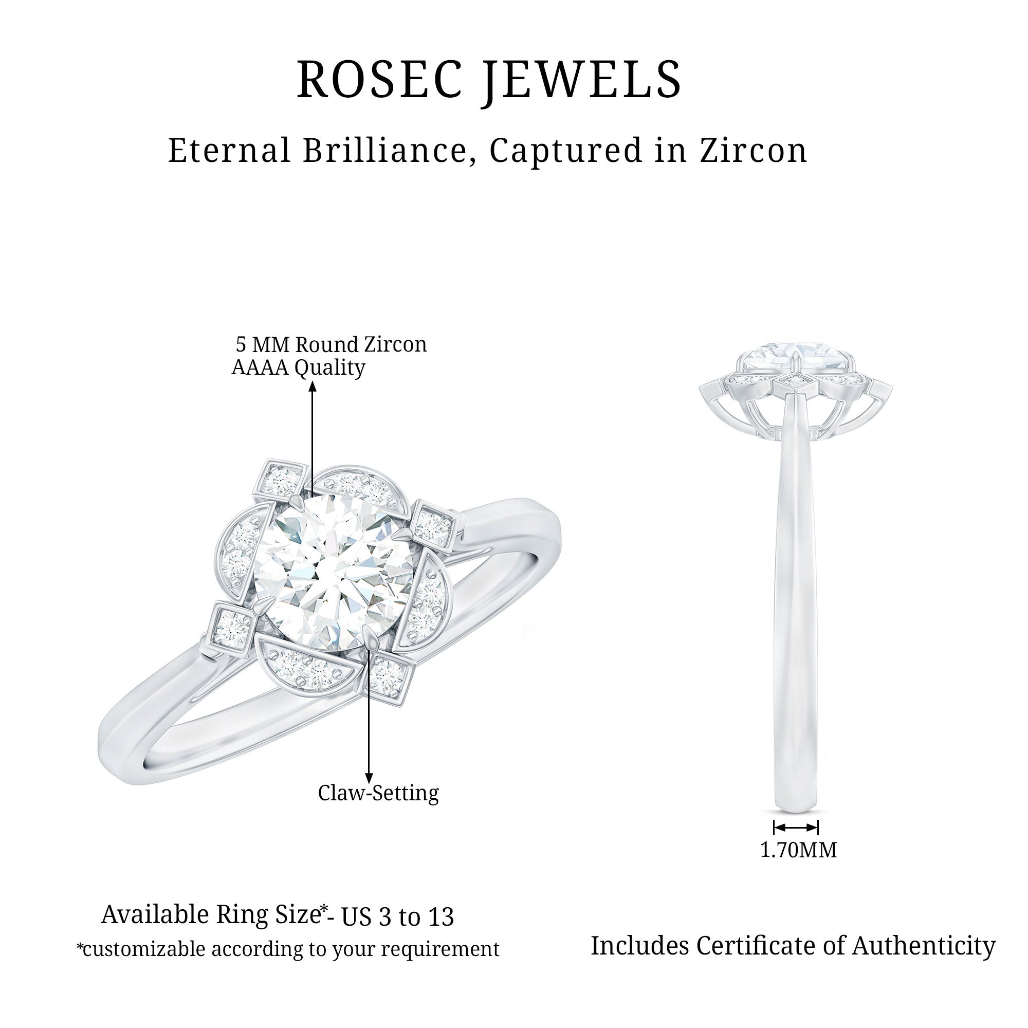 Vintage Inspired Zircon Engagement Ring in Gold