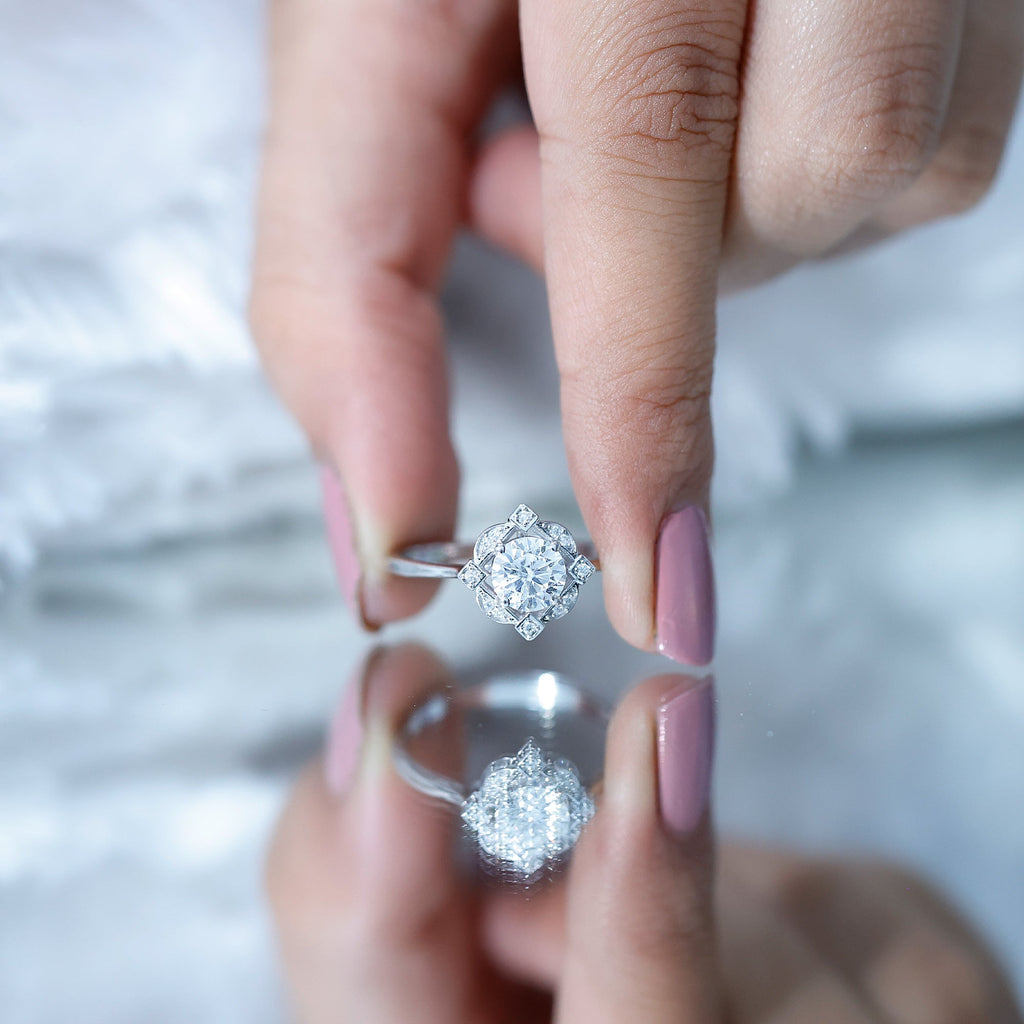 Vintage Inspired Zircon Engagement Ring in Gold