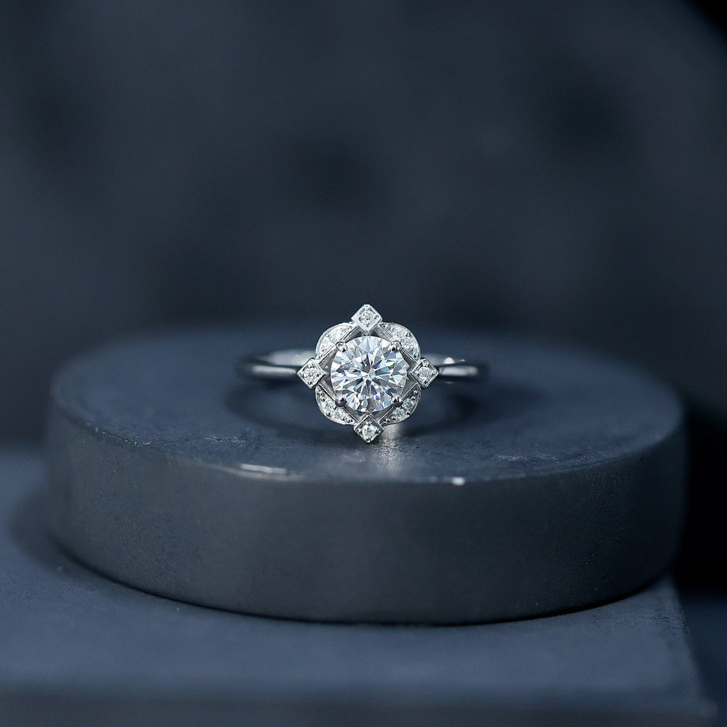 Vintage Inspired Zircon Engagement Ring in Gold