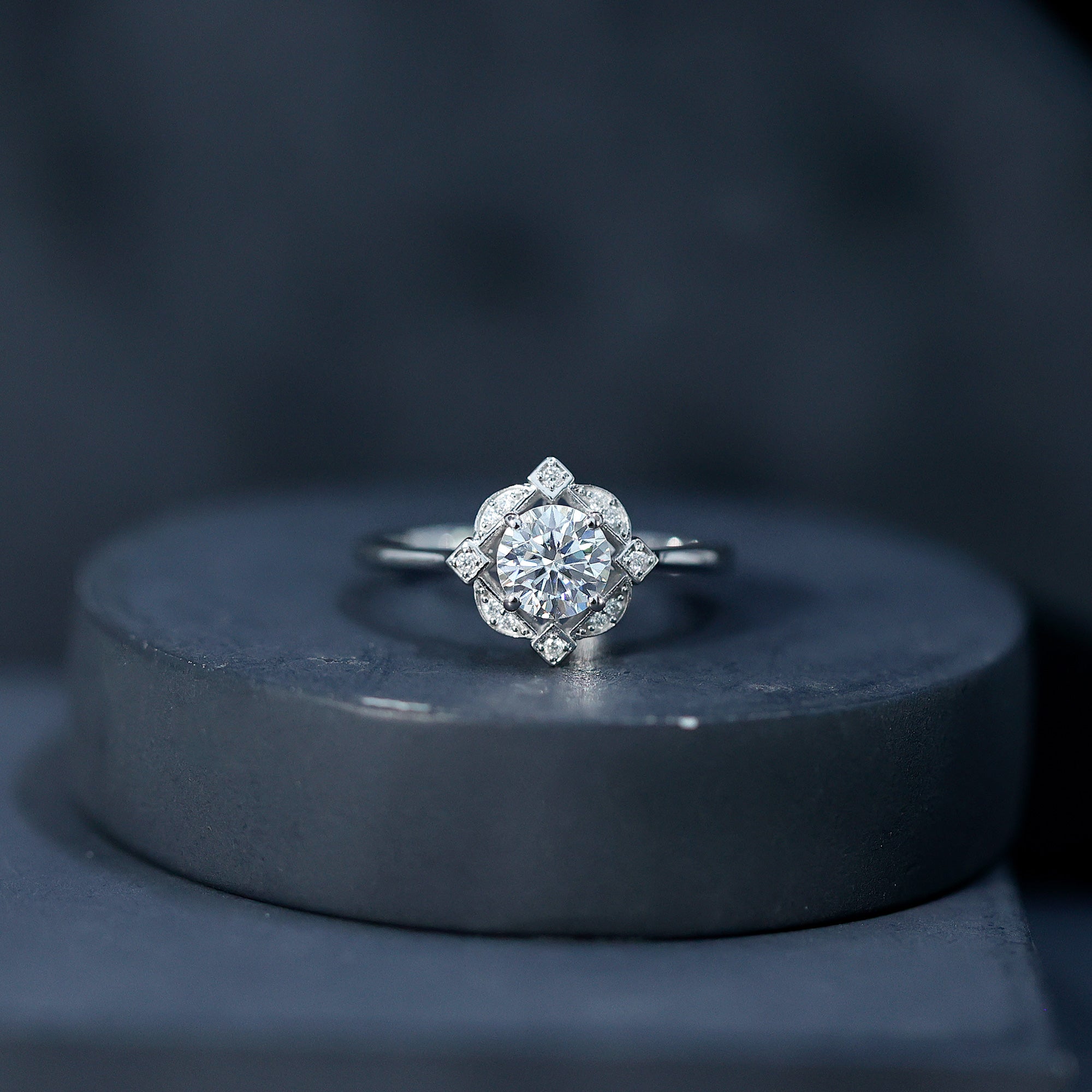 Vintage Inspired Zircon Engagement Ring in Gold