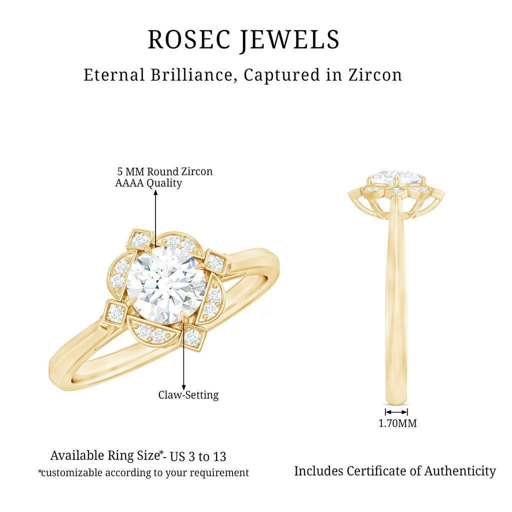 Vintage Inspired Zircon Engagement Ring in Gold
