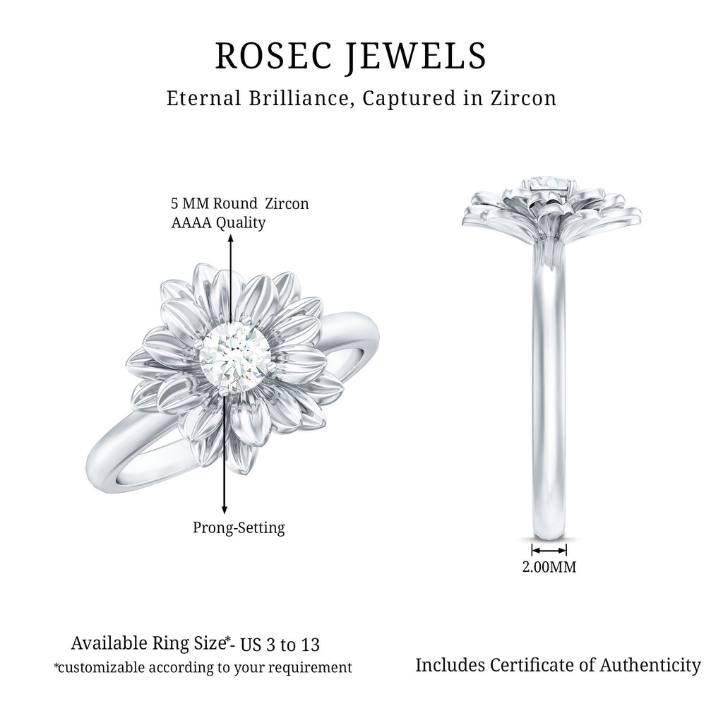 1/4 CT Round Cut Cubic Zirconia and Gold Flower Engagement Ring