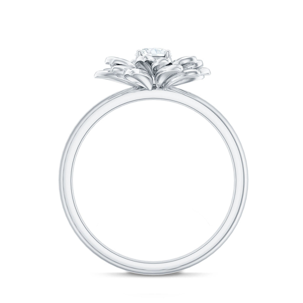1/4 CT Round Cut Cubic Zirconia and Gold Flower Engagement Ring