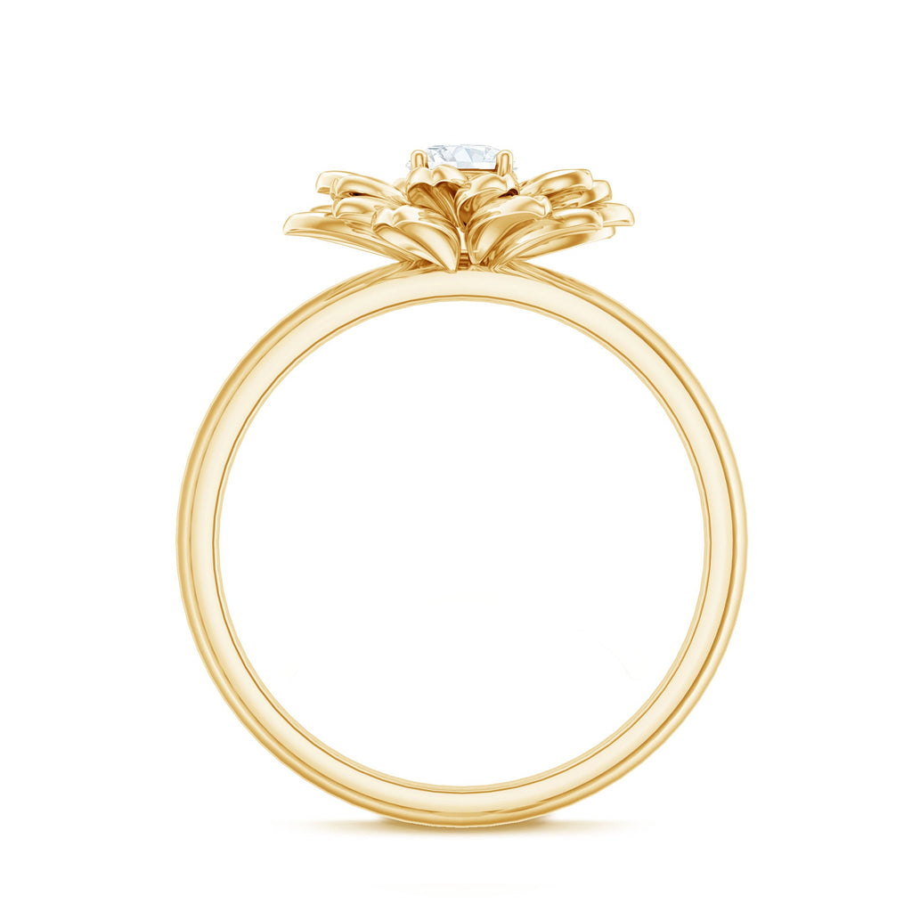 1/4 CT Round Cut Cubic Zirconia and Gold Flower Engagement Ring