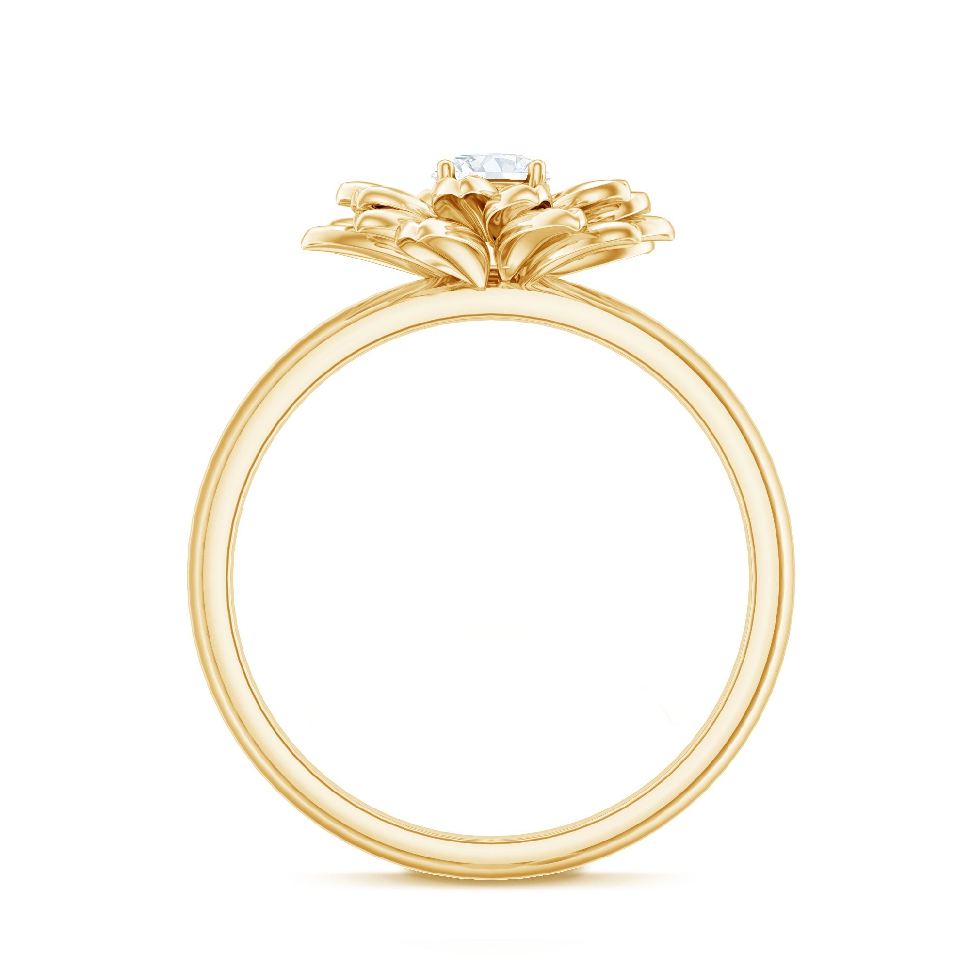1/4 CT Round Cut Cubic Zirconia and Gold Flower Engagement Ring