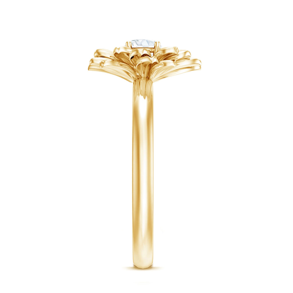 1/4 CT Round Cut Cubic Zirconia and Gold Flower Engagement Ring