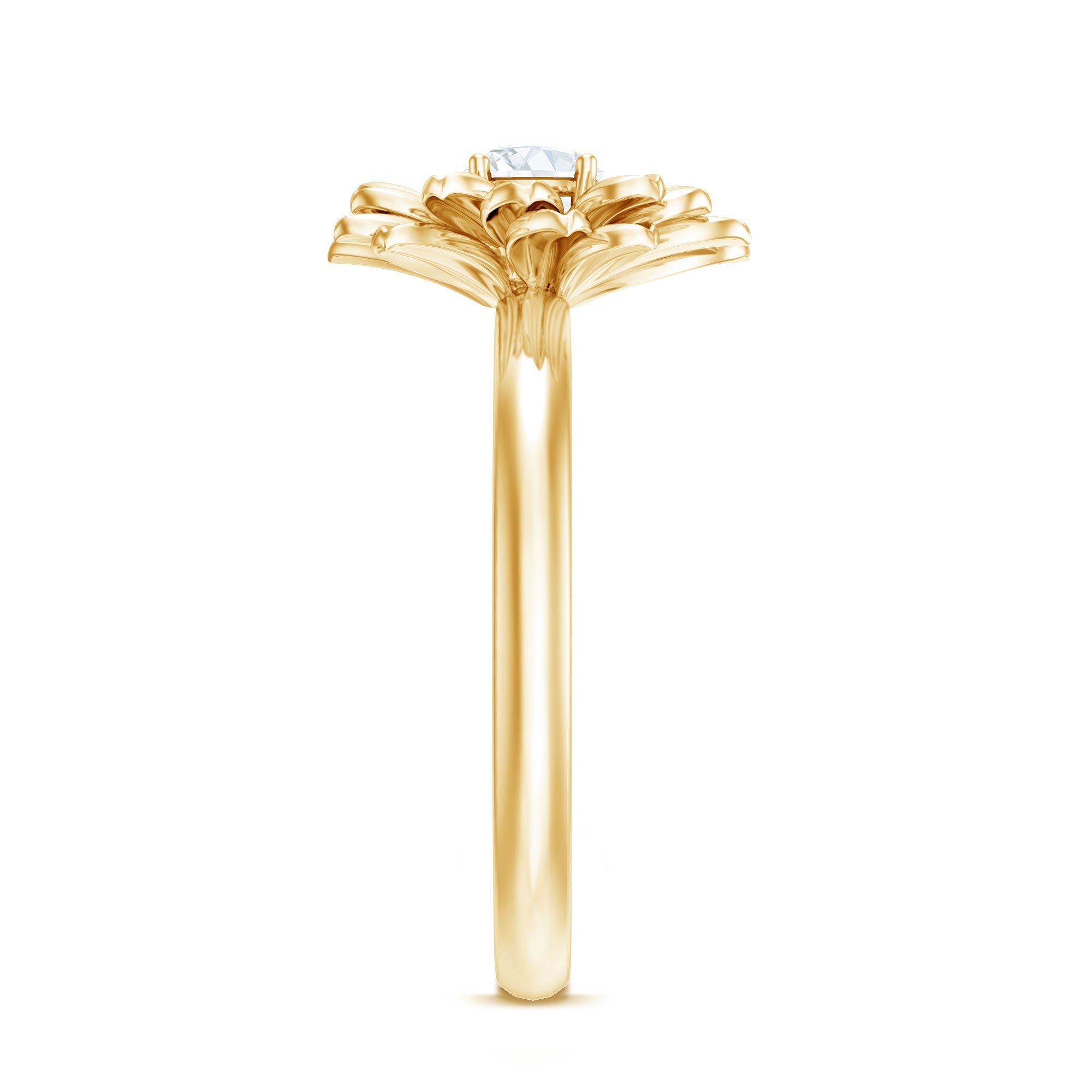 1/4 CT Round Cut Cubic Zirconia and Gold Flower Engagement Ring