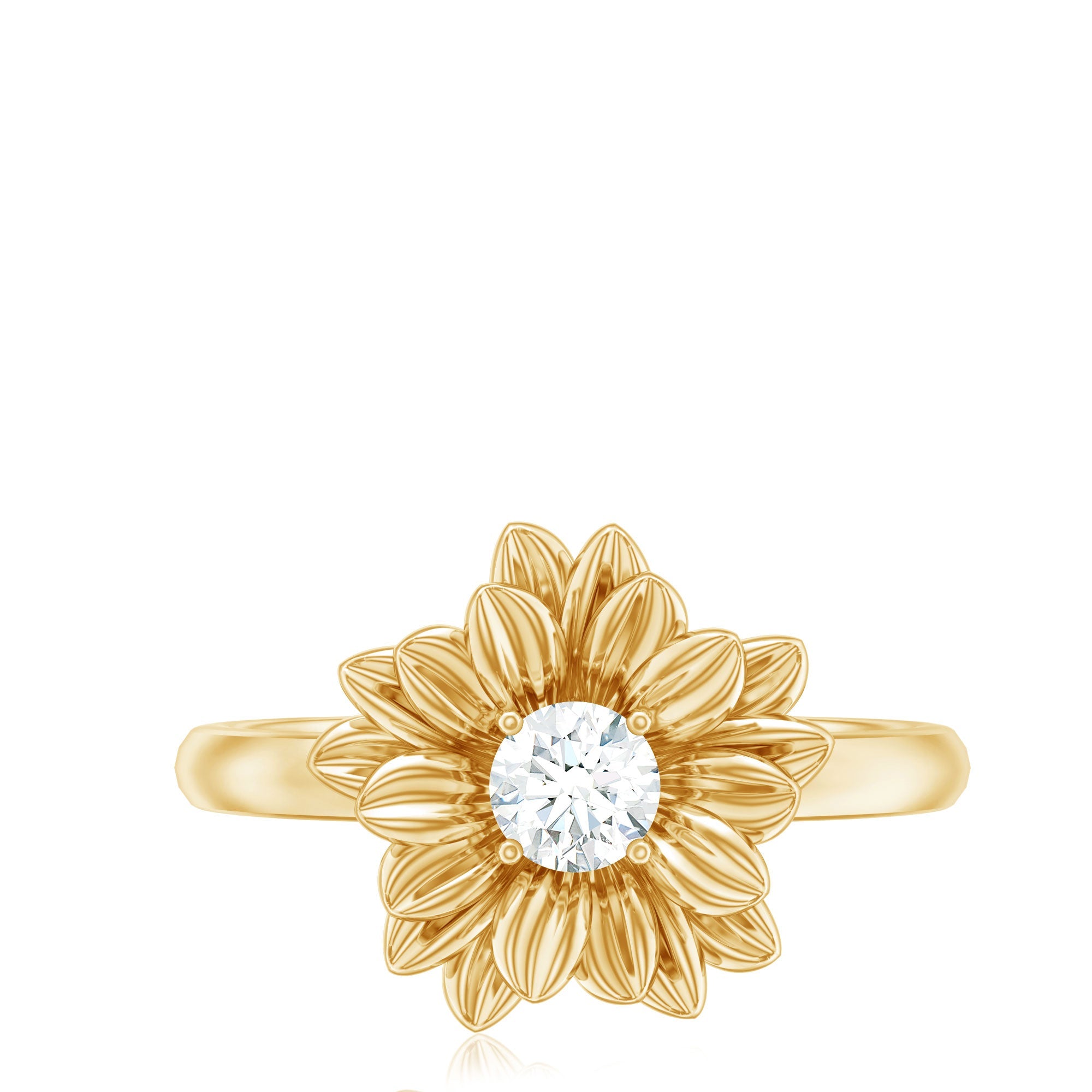 1/4 CT Round Cut Cubic Zirconia and Gold Flower Engagement Ring