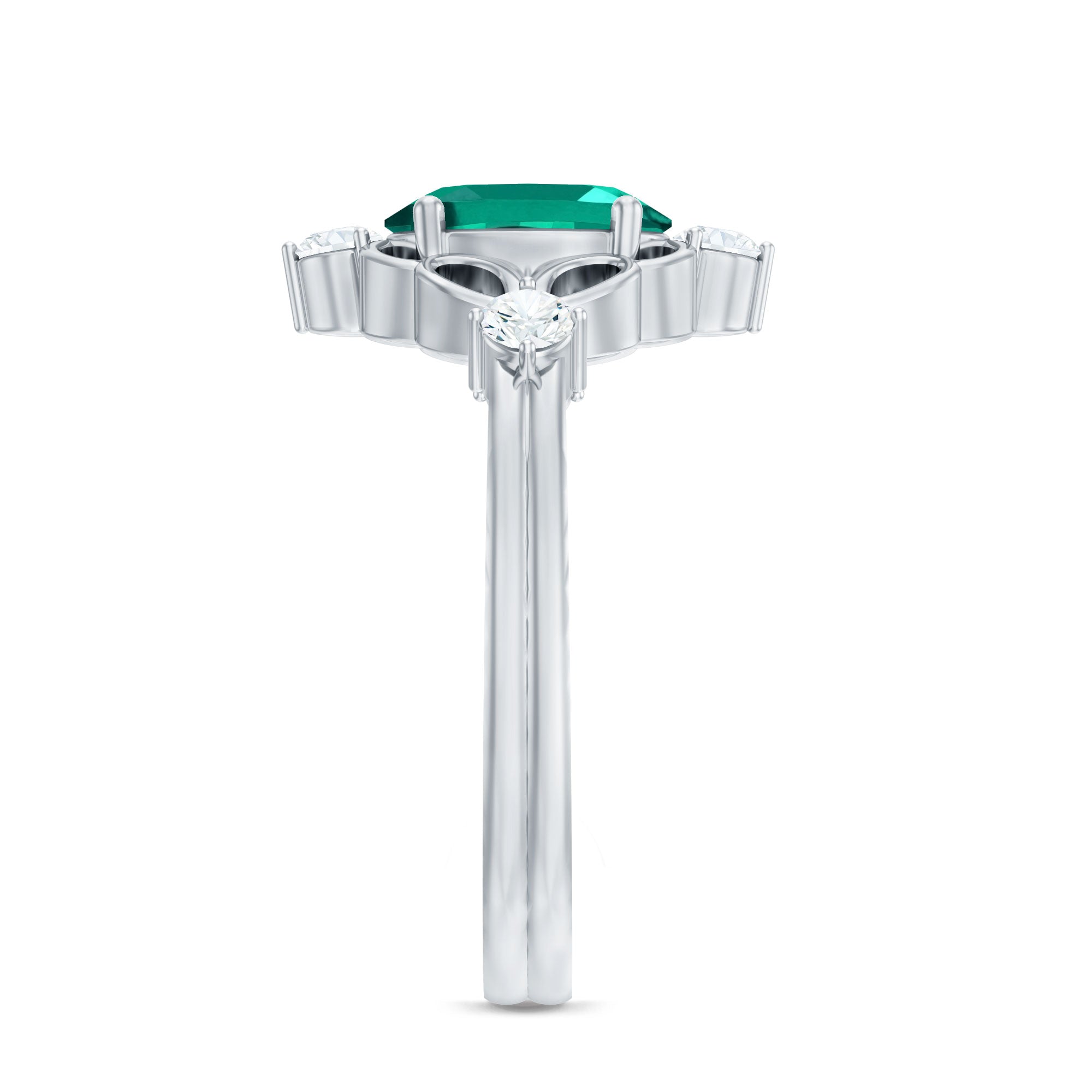 Vintage Inspired 1 Ct Lab Grown Emerald Oval Engagement Ring with Diamond
