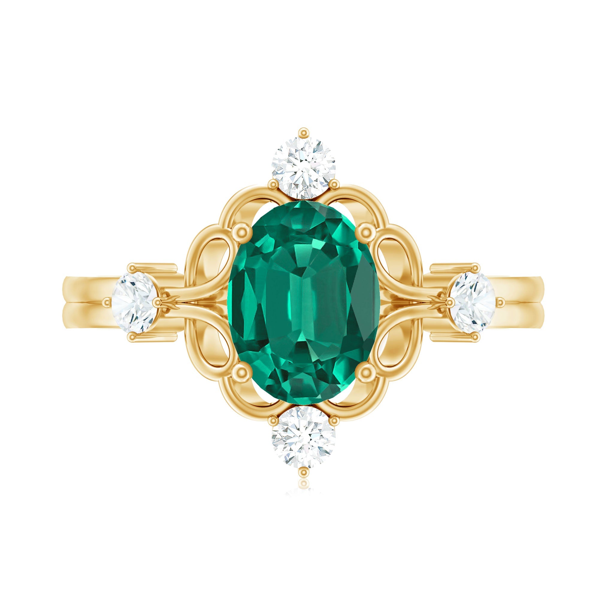 Vintage Inspired 1 Ct Lab Grown Emerald Oval Engagement Ring with Diamond