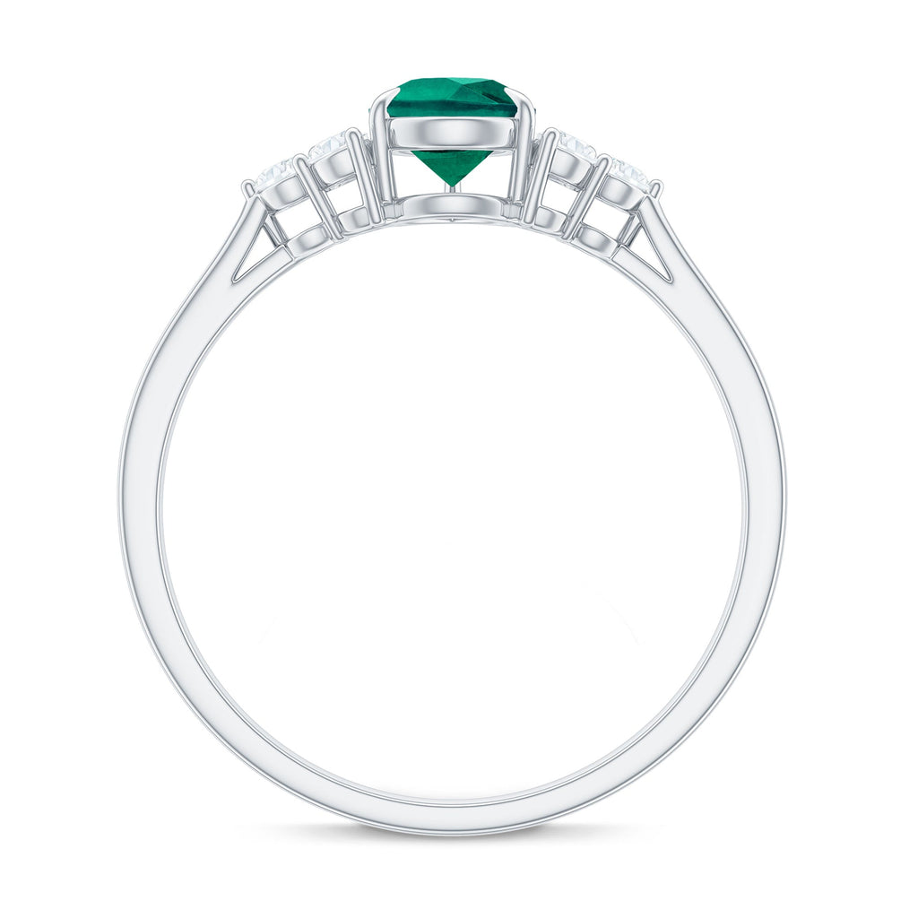 Certified Lab Grown Emerald Pear Shaped Engagement Ring with Diamond Trio