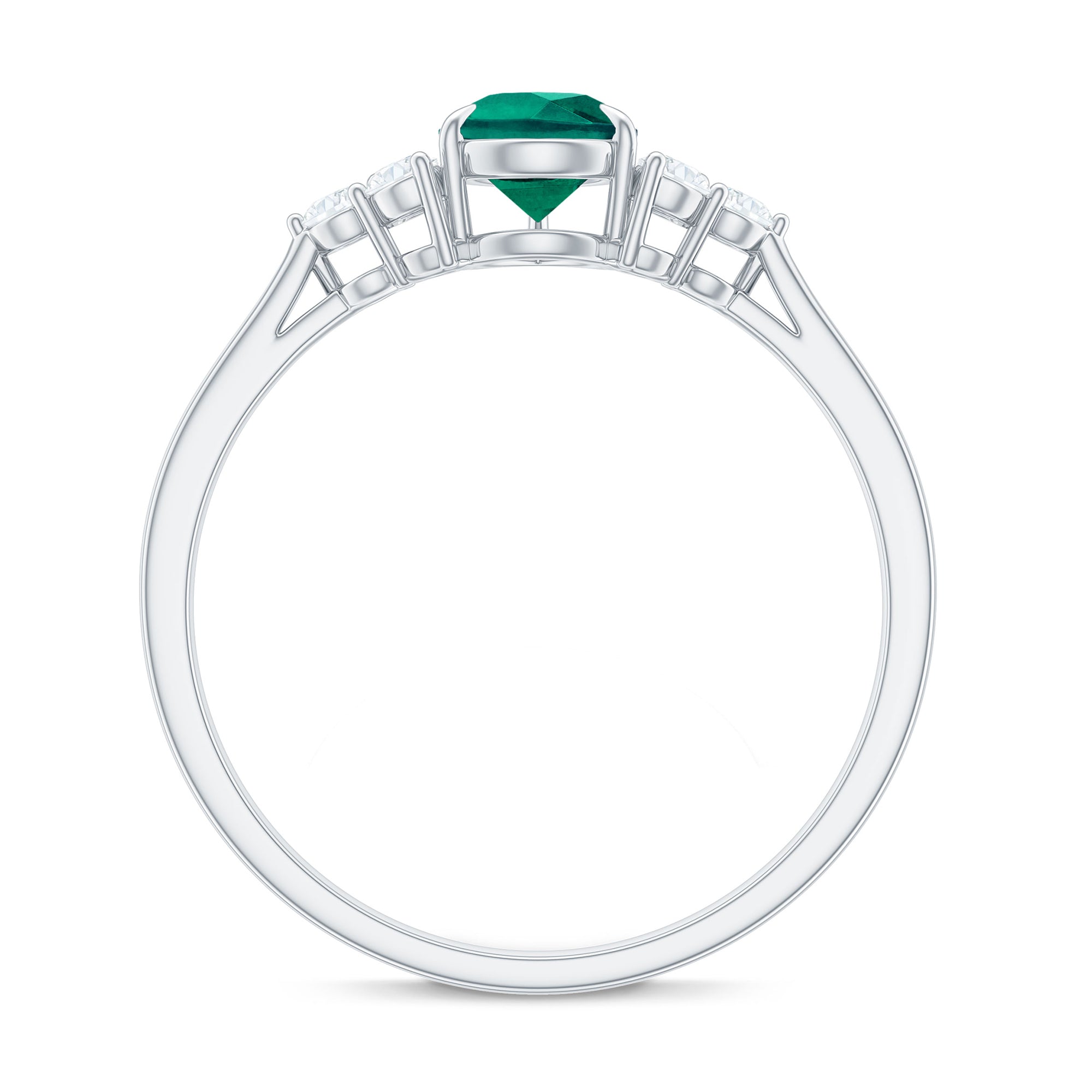 Certified Lab Grown Emerald Pear Shaped Engagement Ring with Diamond Trio