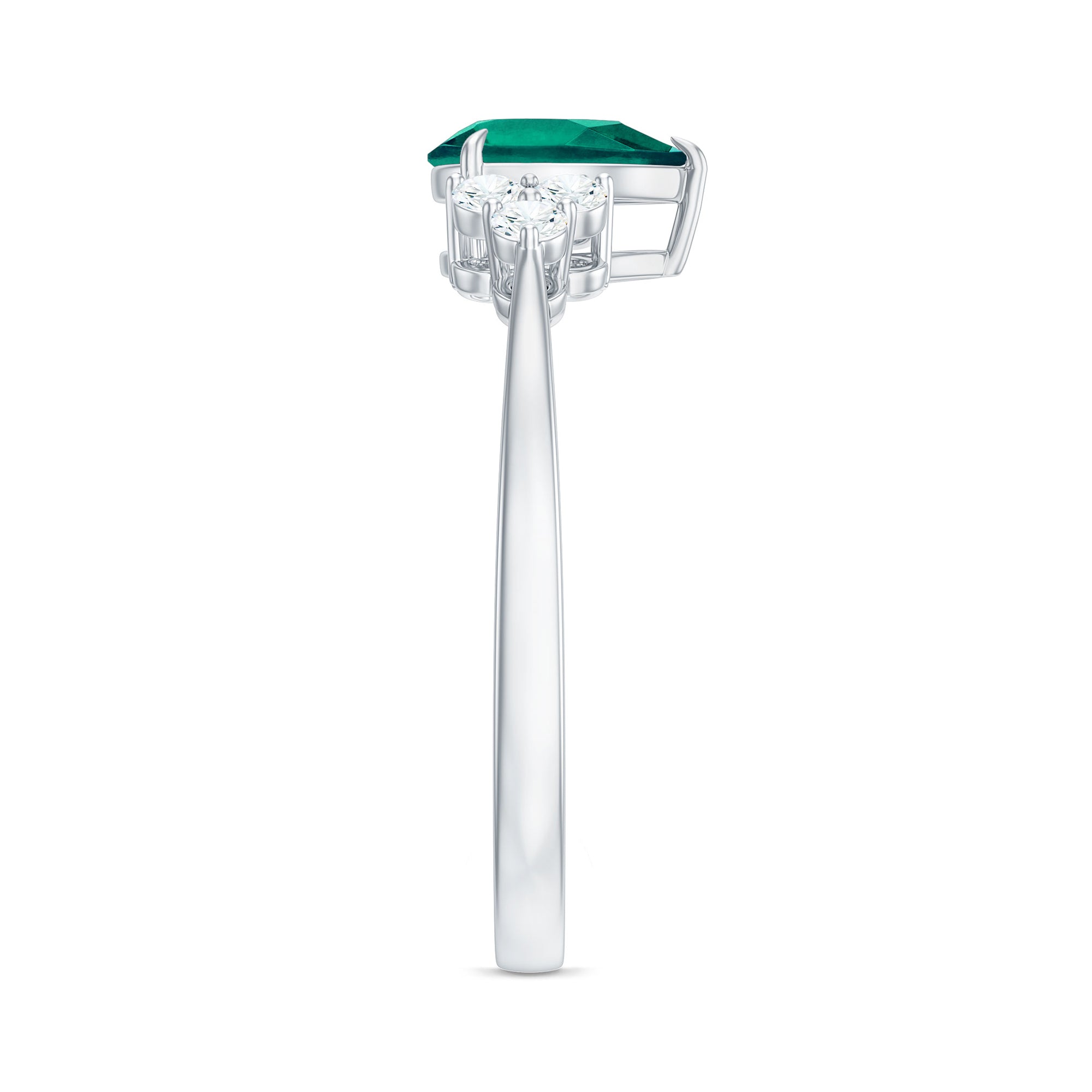 Certified Lab Grown Emerald Pear Shaped Engagement Ring with Diamond Trio