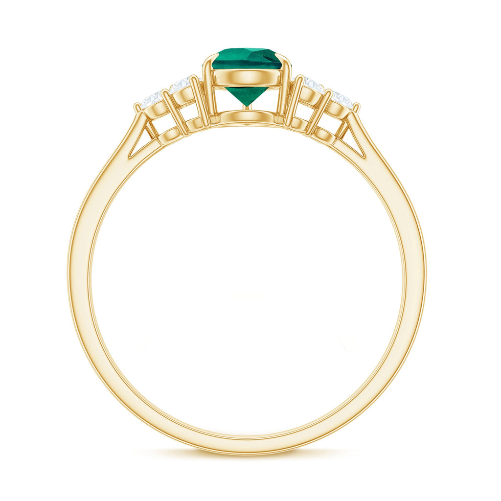 Certified Lab Grown Emerald Pear Shaped Engagement Ring with Diamond Trio