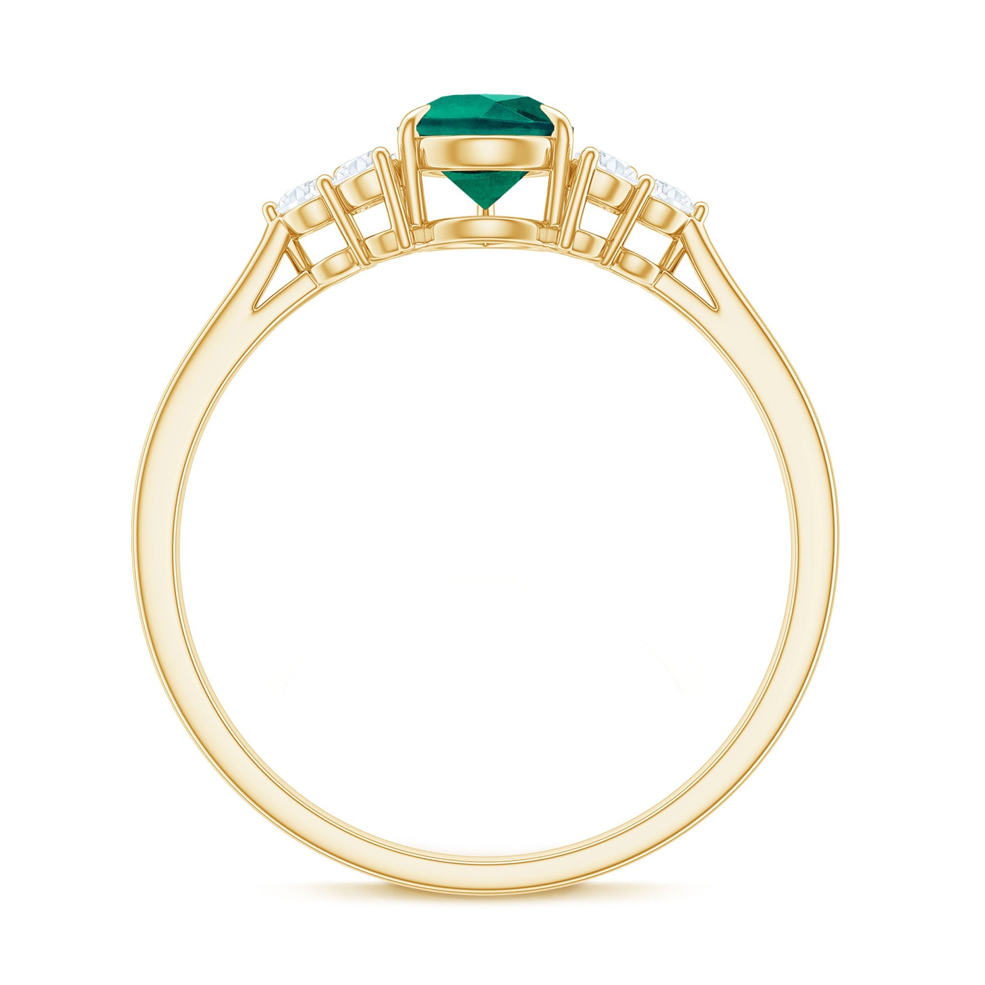 Certified Lab Grown Emerald Pear Shaped Engagement Ring with Diamond Trio