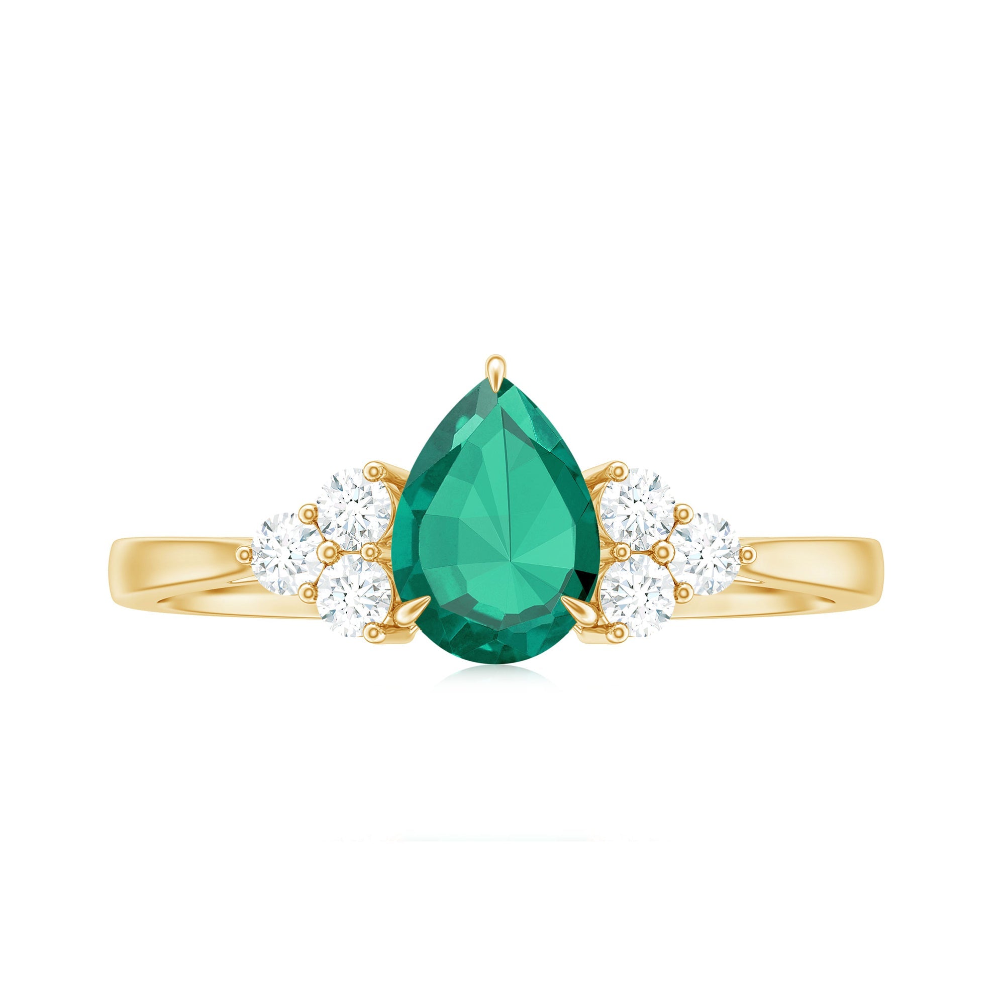 Certified Lab Grown Emerald Pear Shaped Engagement Ring with Diamond Trio