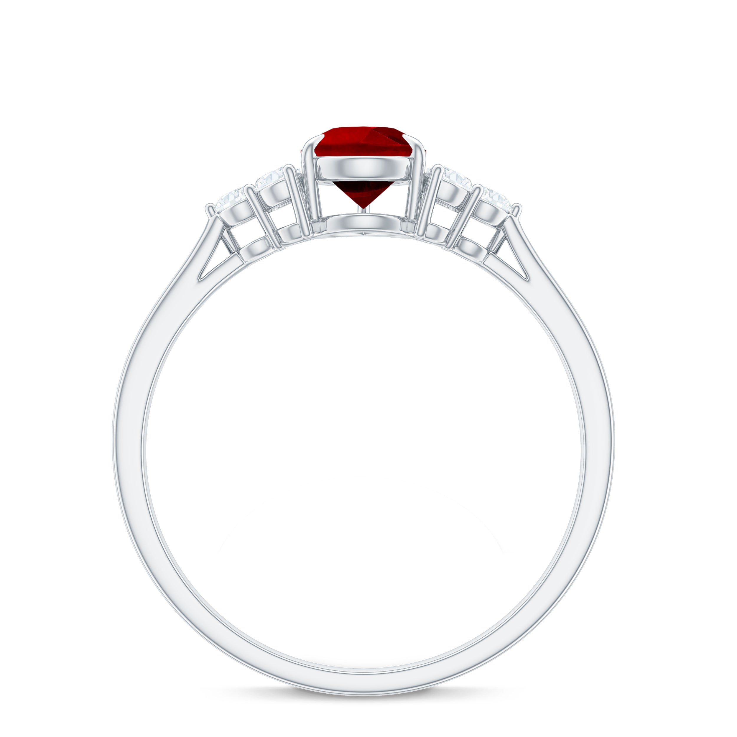 Pear Shaped Lab Ruby Engagement Ring with Diamond Trio